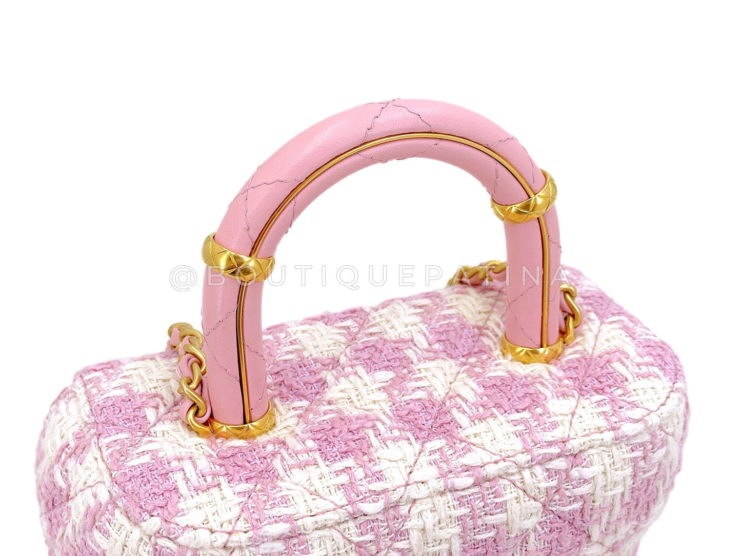 Chanel 23S Ecru Pink Tweed Checkered Vanity Crossbody Bag GHW 4LA
