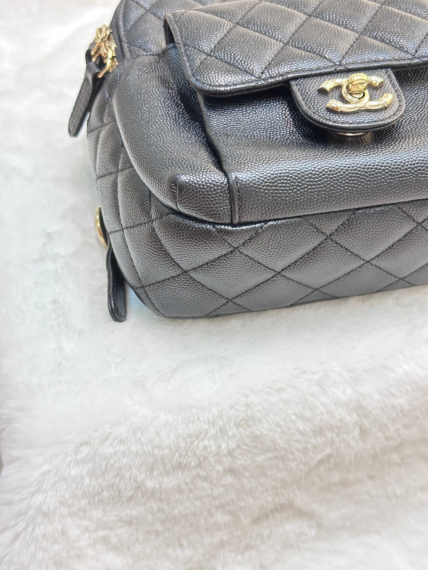 Chanel CC Day Backpack Quilted Caviar Mini