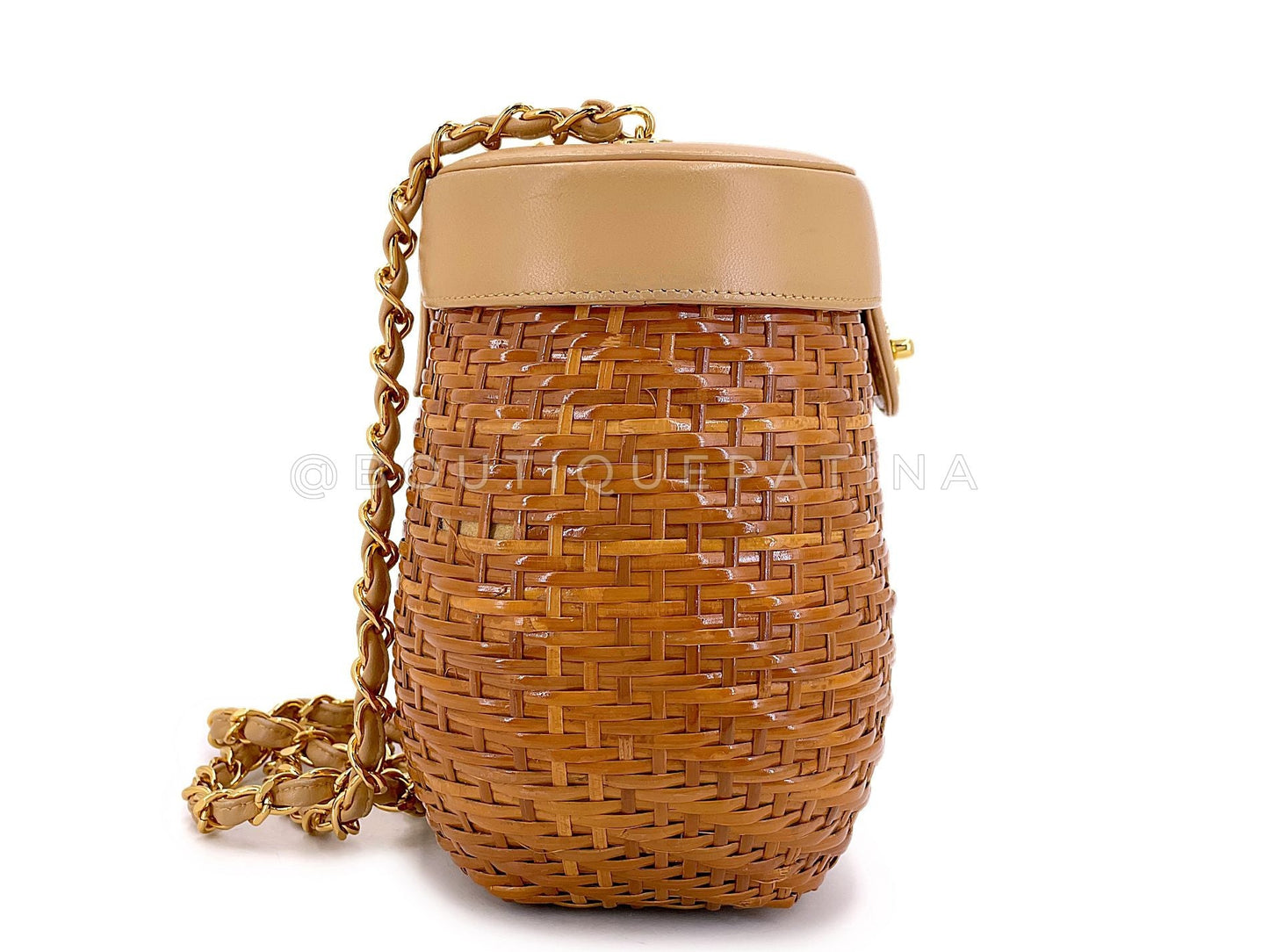 Chanel 1997 Vintage Wicker and Beige Picnic Basket Vanity Bag FTT