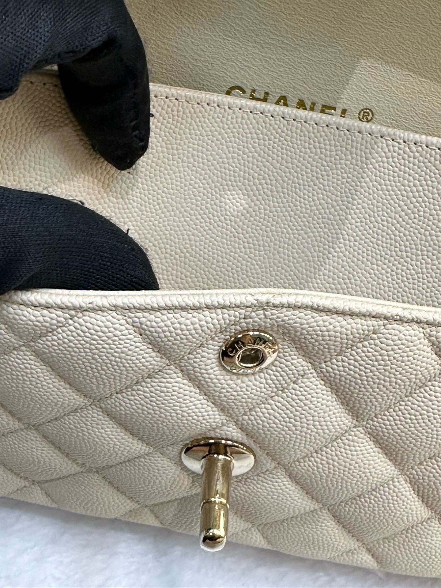 Chanel Small Classic Quilted Double Flap Ivory Light Beige 20C LGHW