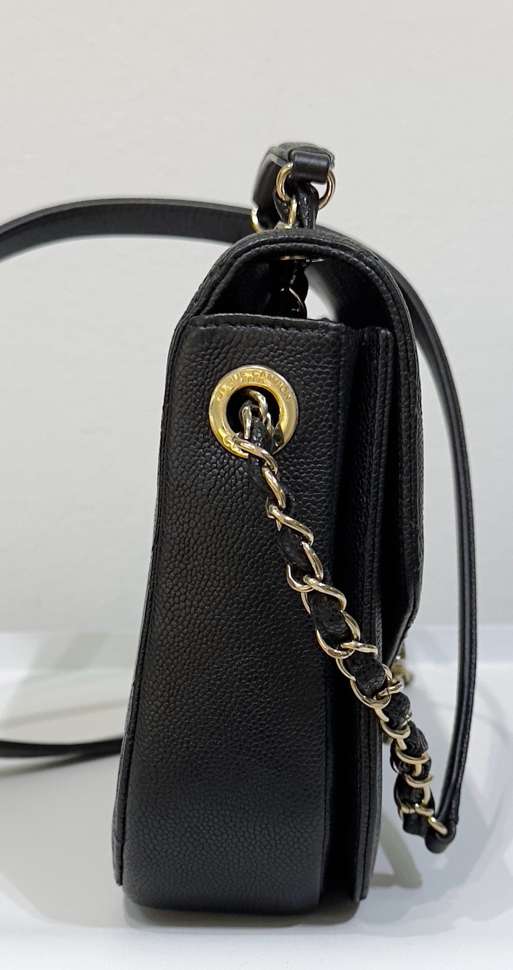 Chanel Flap Bag with Top Handle Black Caviar GHW 23 holo card