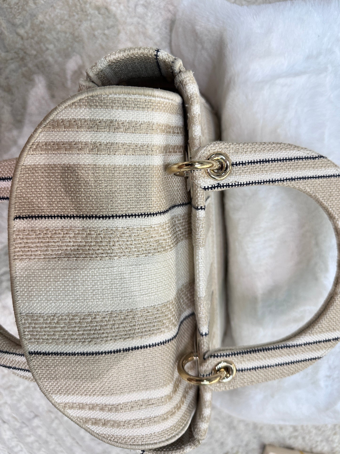 Dior Beige/White Medium Canvas Striped Lady D-Lite
