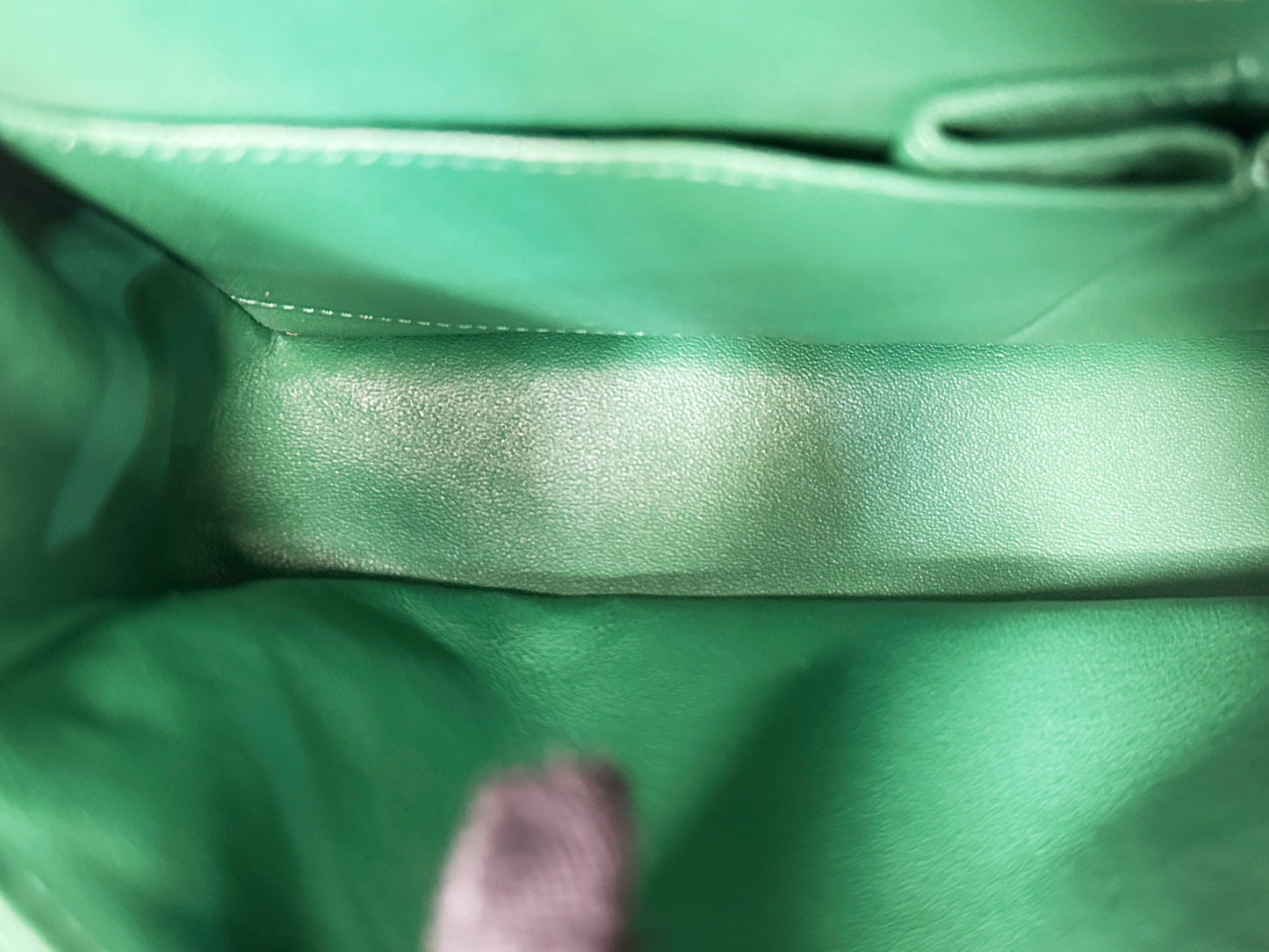 CHANEL 20B Green Classic Small Double Flap Bag SHW 3050 holo card