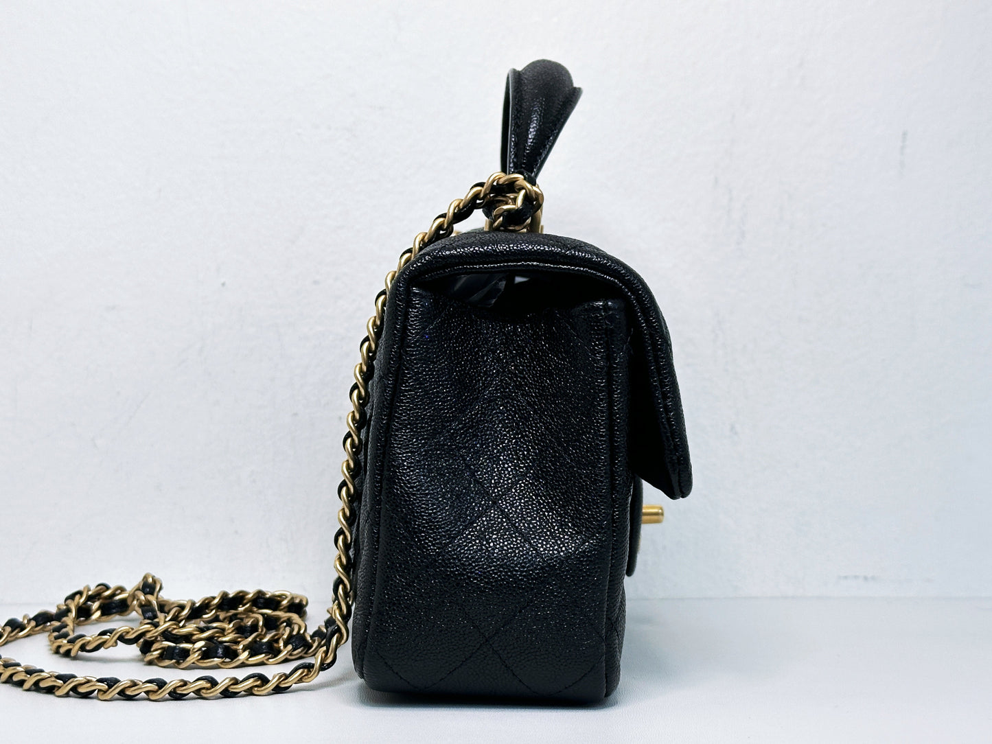 Chanel Mini Rectangular Top Handle Flap Bag Black Caviar GHW 3126 holo card