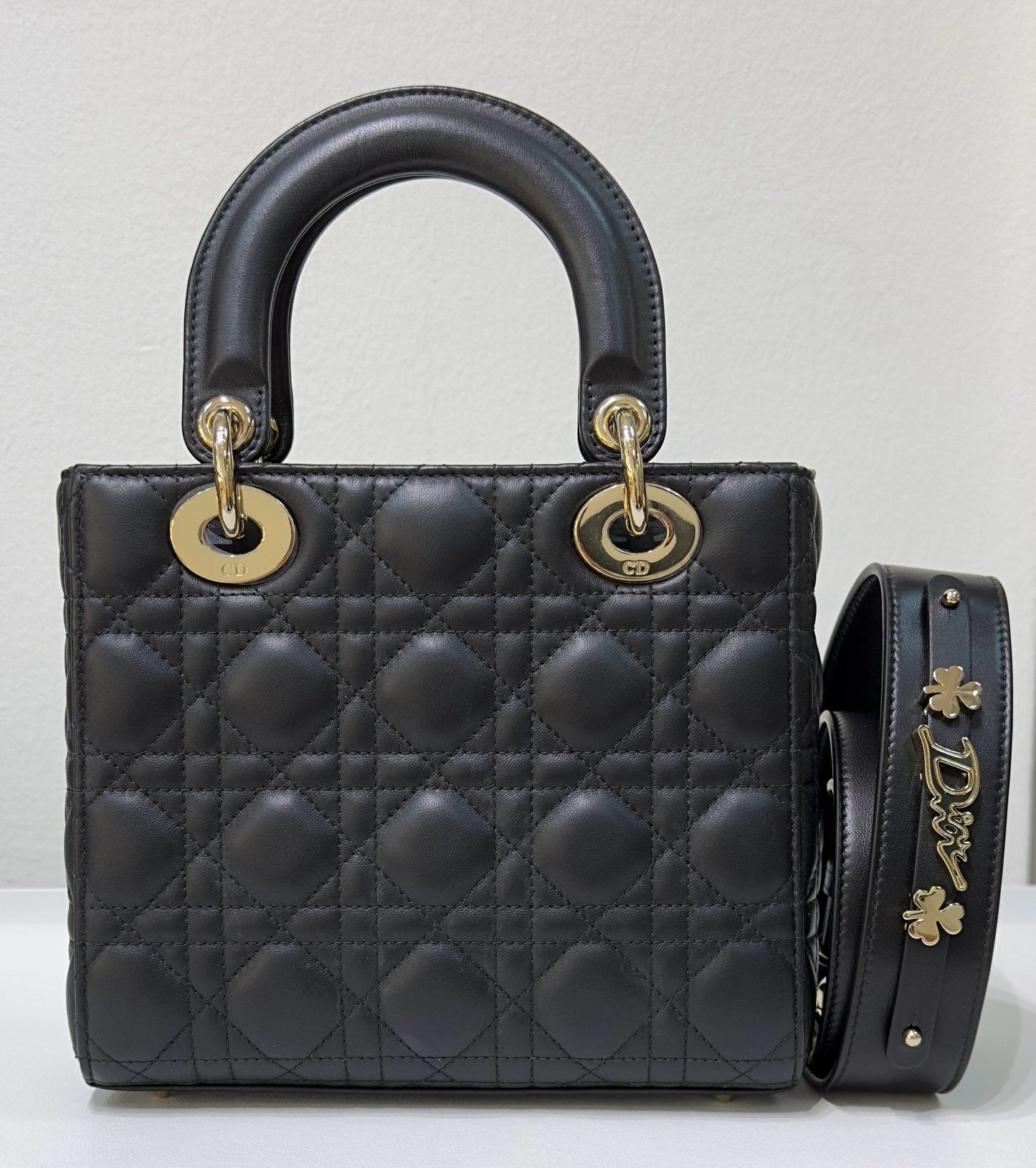 Christian Dior Small Cannage Lambskin My Lady Dior ABC Bag Black GHW