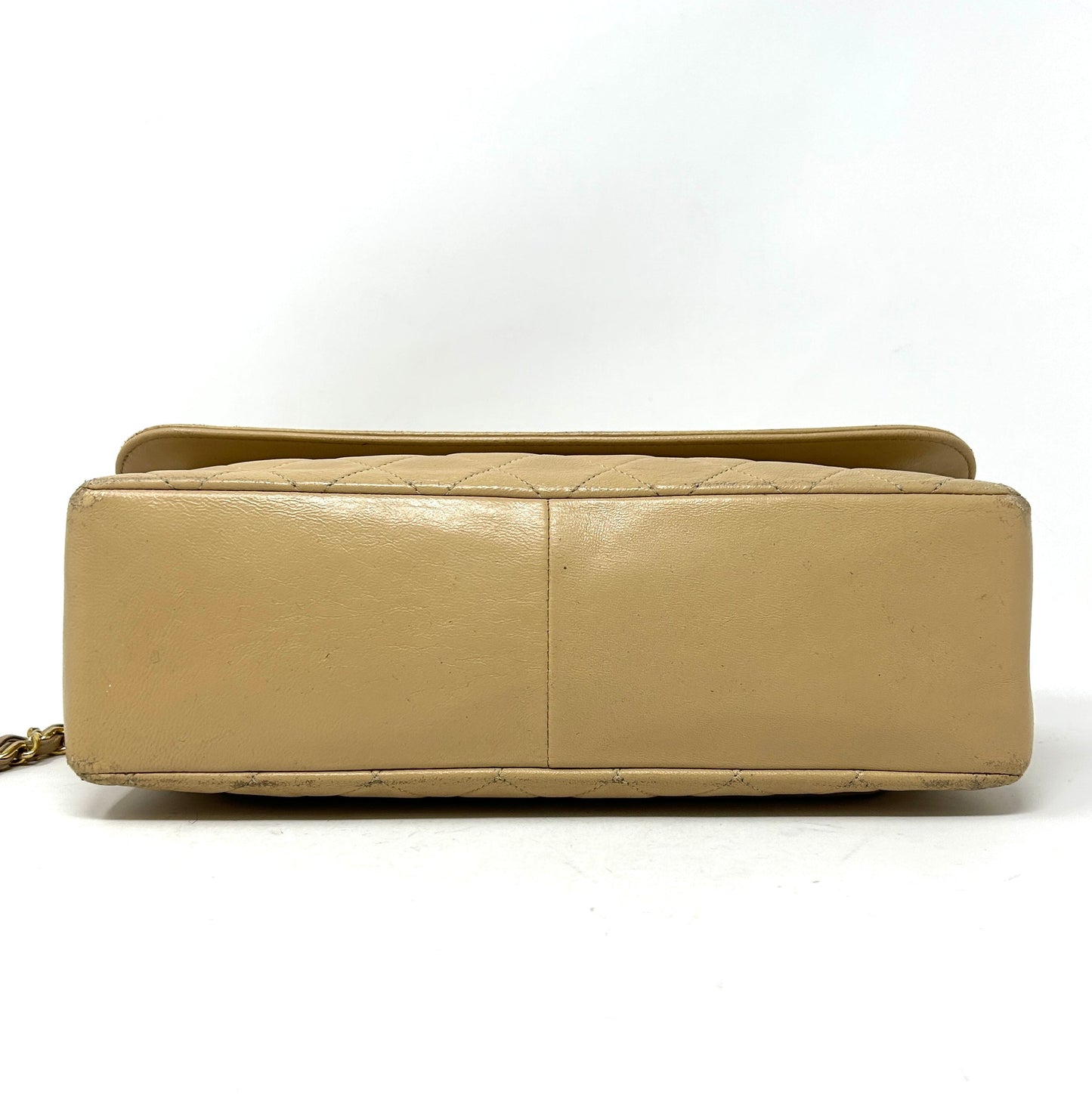 Chanel Beige Quilted Leather CC Logo Flap Shoulder Bag 24K Gold Plated - Preloved