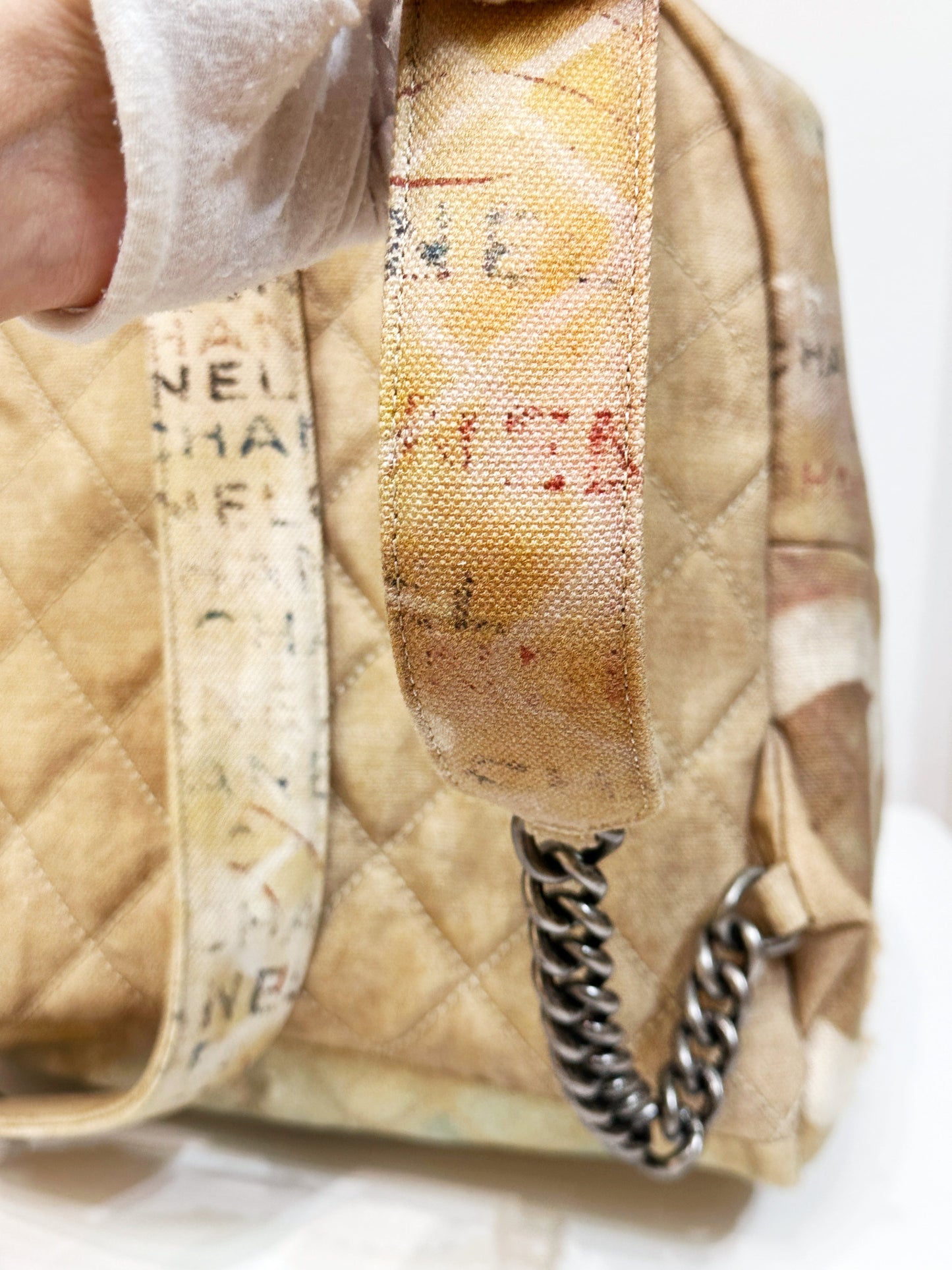 Chanel Graffiti Printed Canvas Medium Backpack Beige 1958 holo card