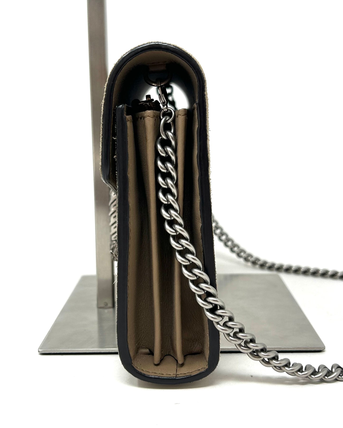 Gucci Dionysus Taupe Suede Chain Wallet Handbag
