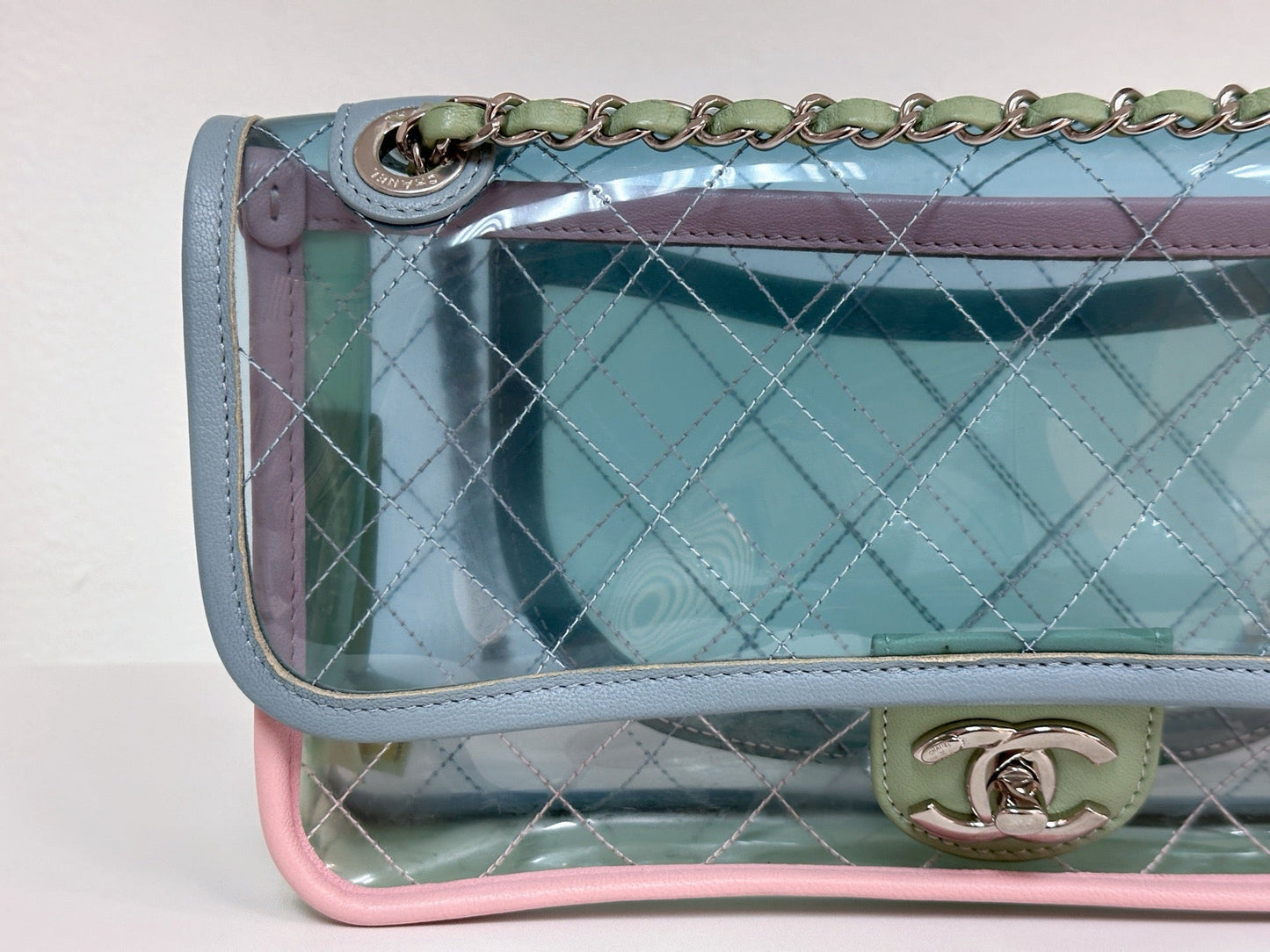 Chanel Coco Splash PVC Medium Flap Bag Pink/Blue/Green Holo card 2569