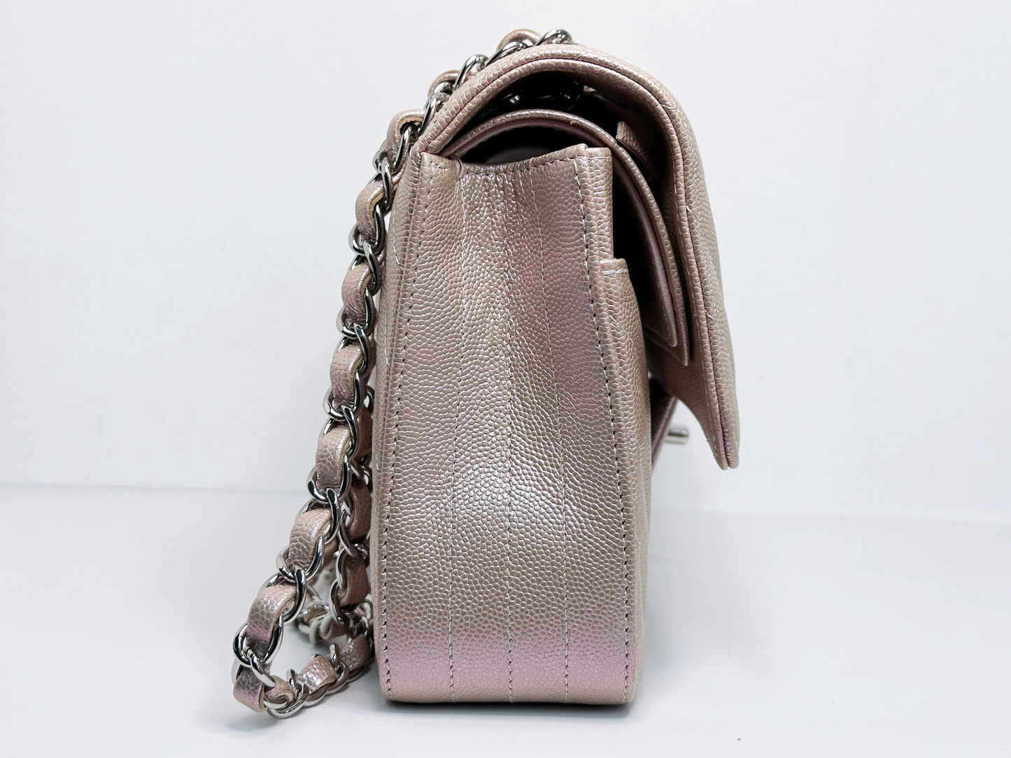 Chanel Medium Classic Chevron Caviar Double Flap Rose Gold SHW 24769 holo card