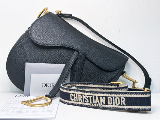 Christian Dior Saddle Bag with Strap Golden Saddle Black Calfskin 2022 year