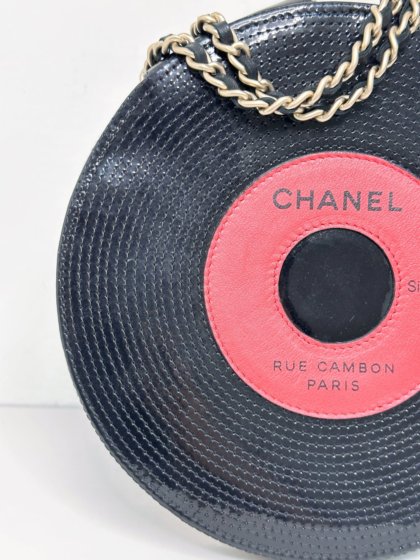 Chanel Record Chain Bag in Patent Leather Black Red 8954 holo