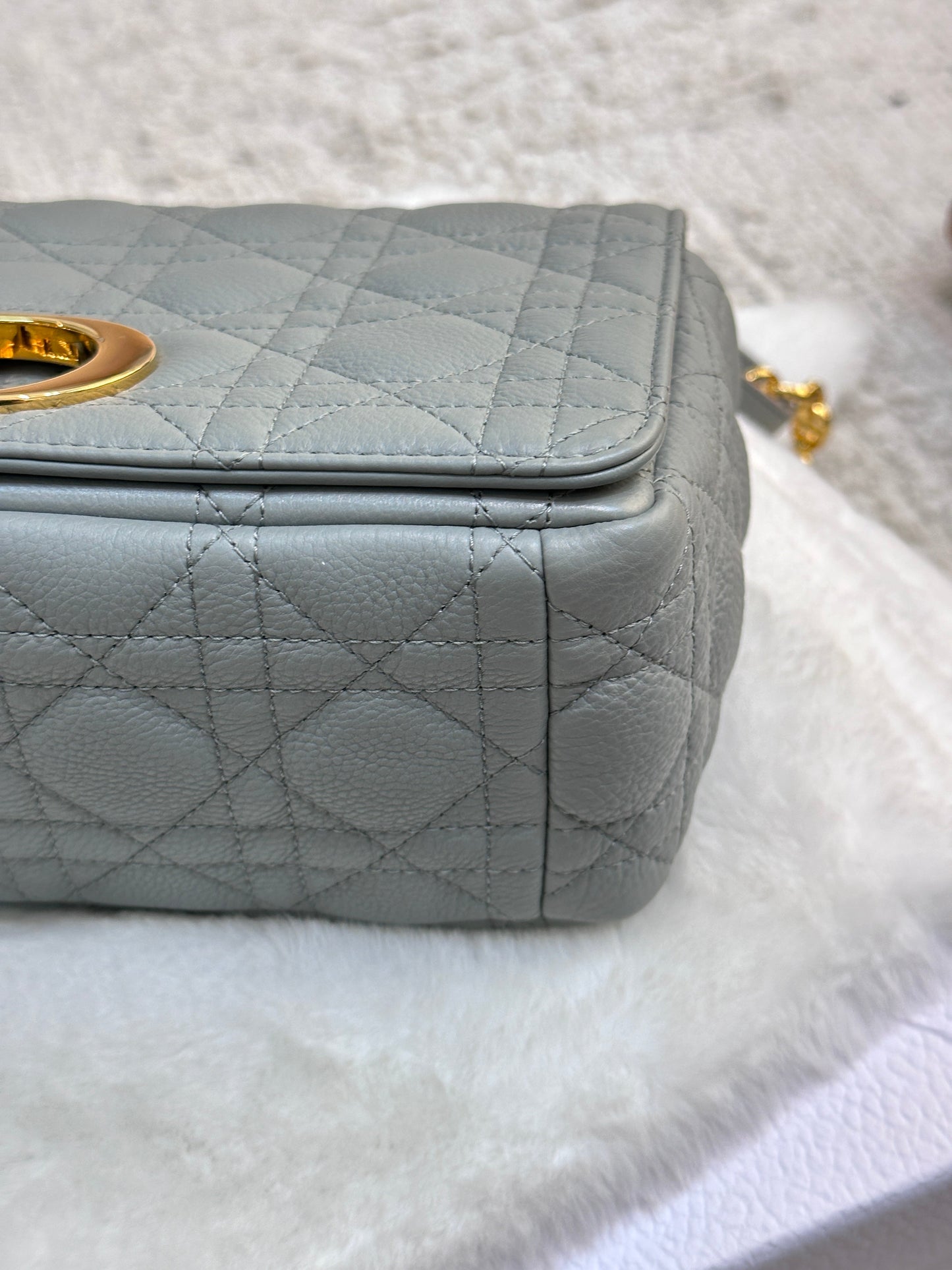 Medium Dior Caro Bag Stone Gray Supple Cannage Calfskin