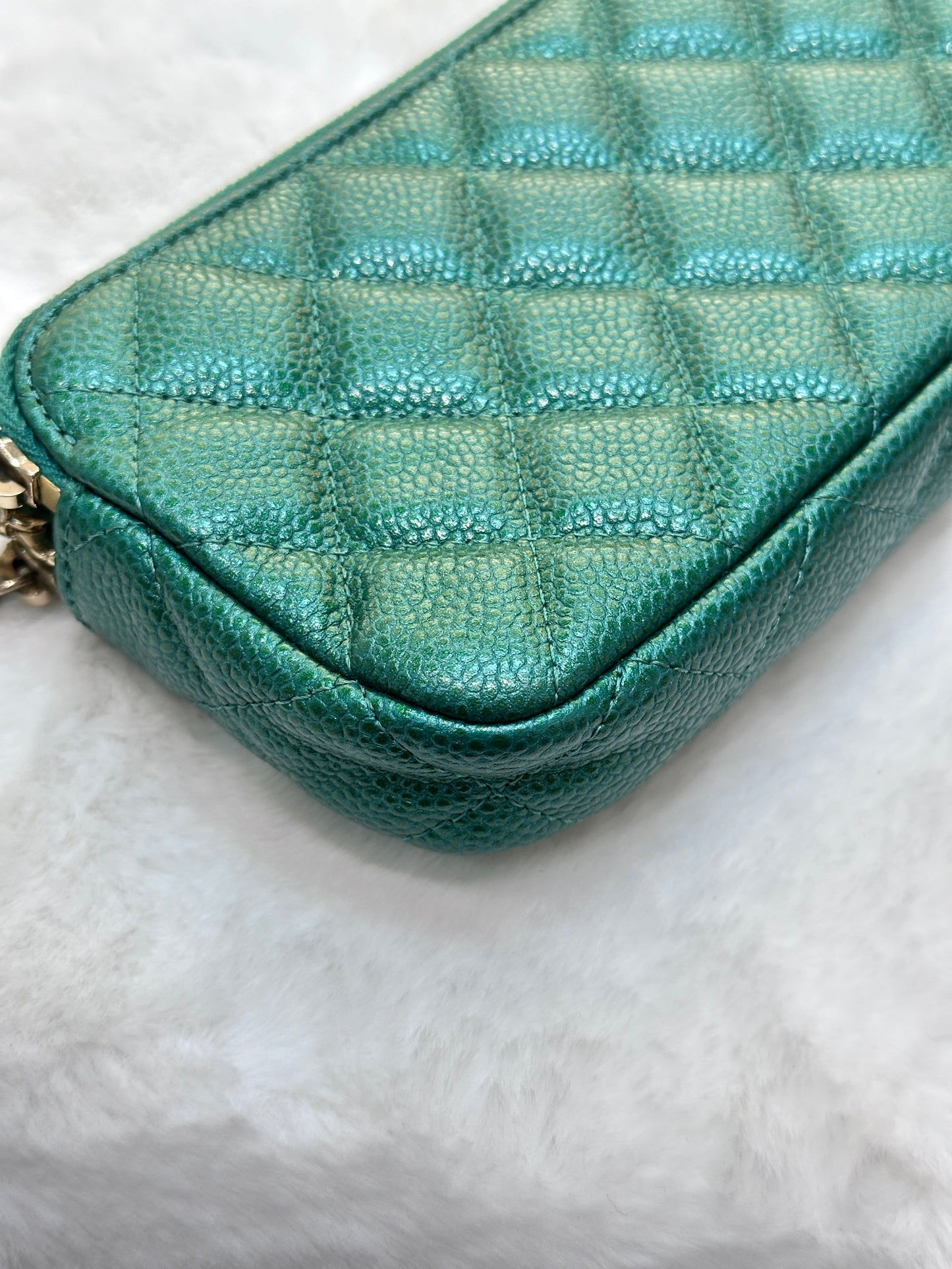 Chanel Emerald Green Double Zip Chain
