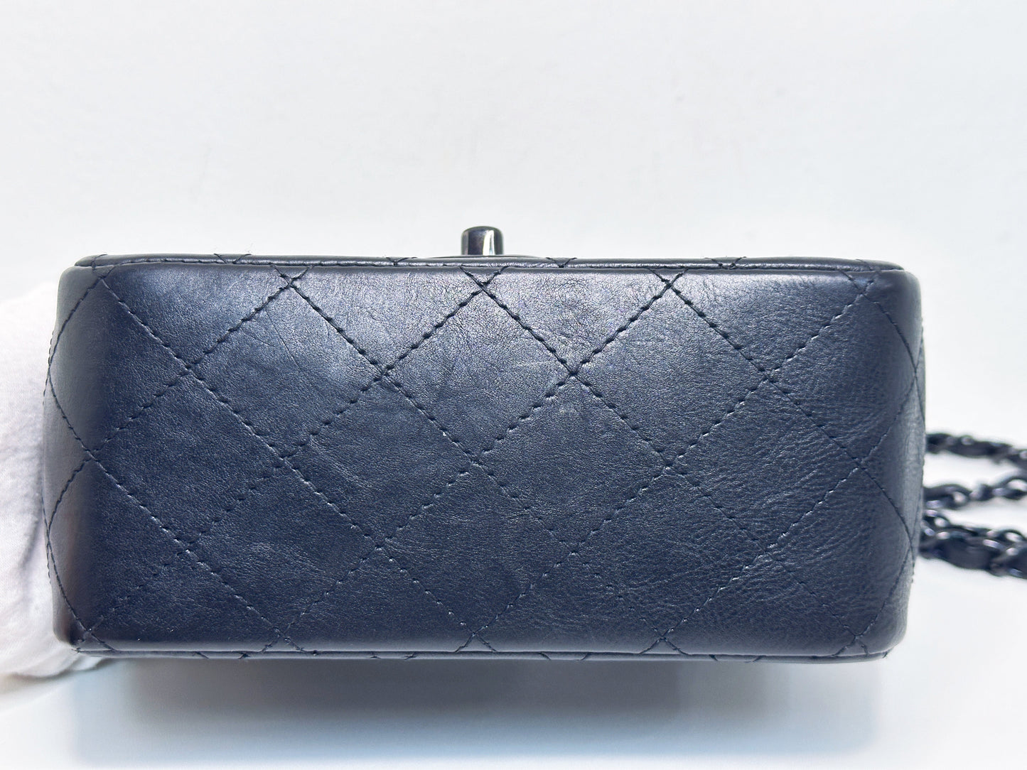 Chanel Quilted Mini Square Flap So Black Crumpled Calfskin 2417 holo card
