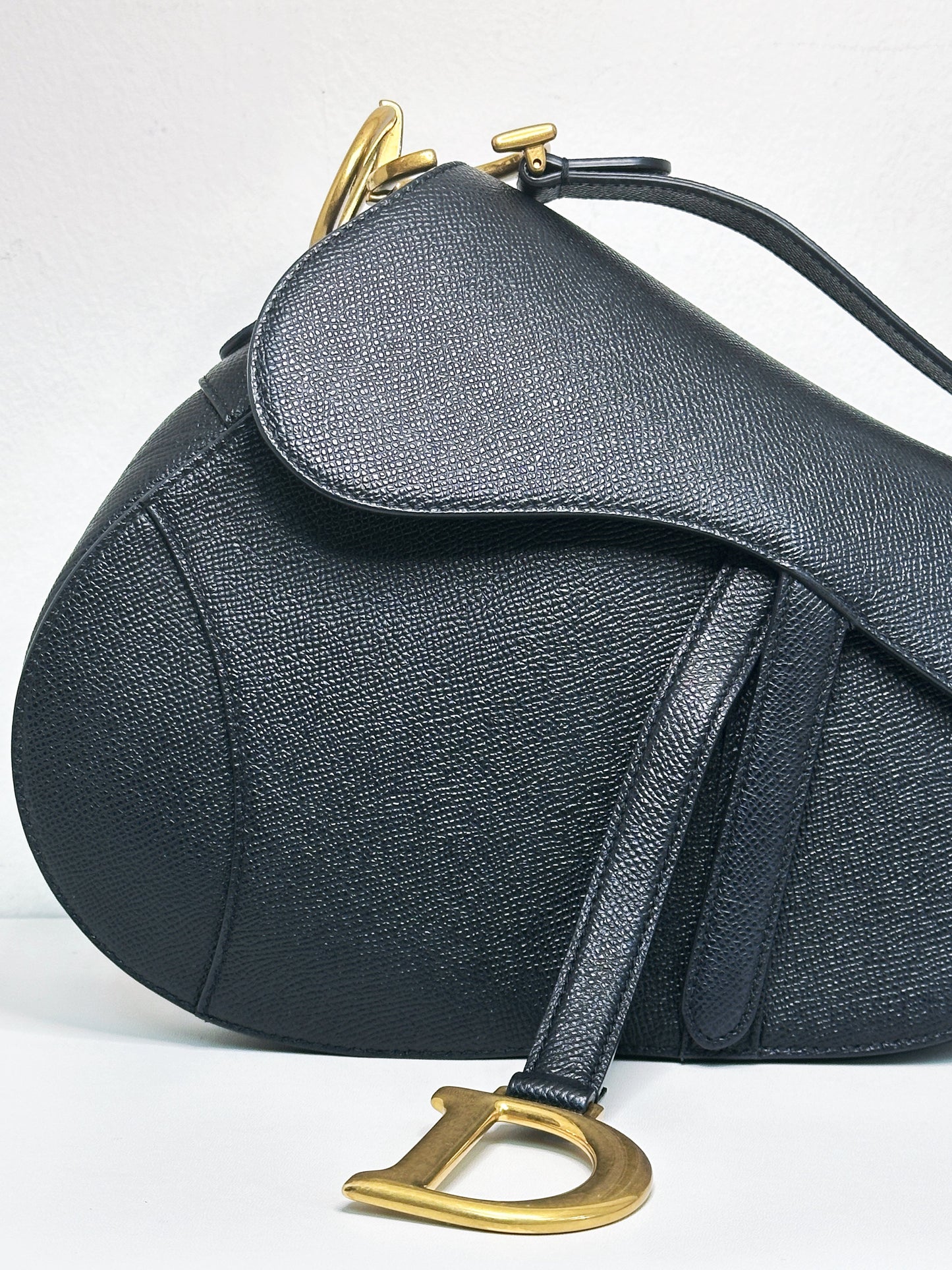 Christian Dior Saddle Bag with Strap Golden Saddle Black Calfskin 2022 year