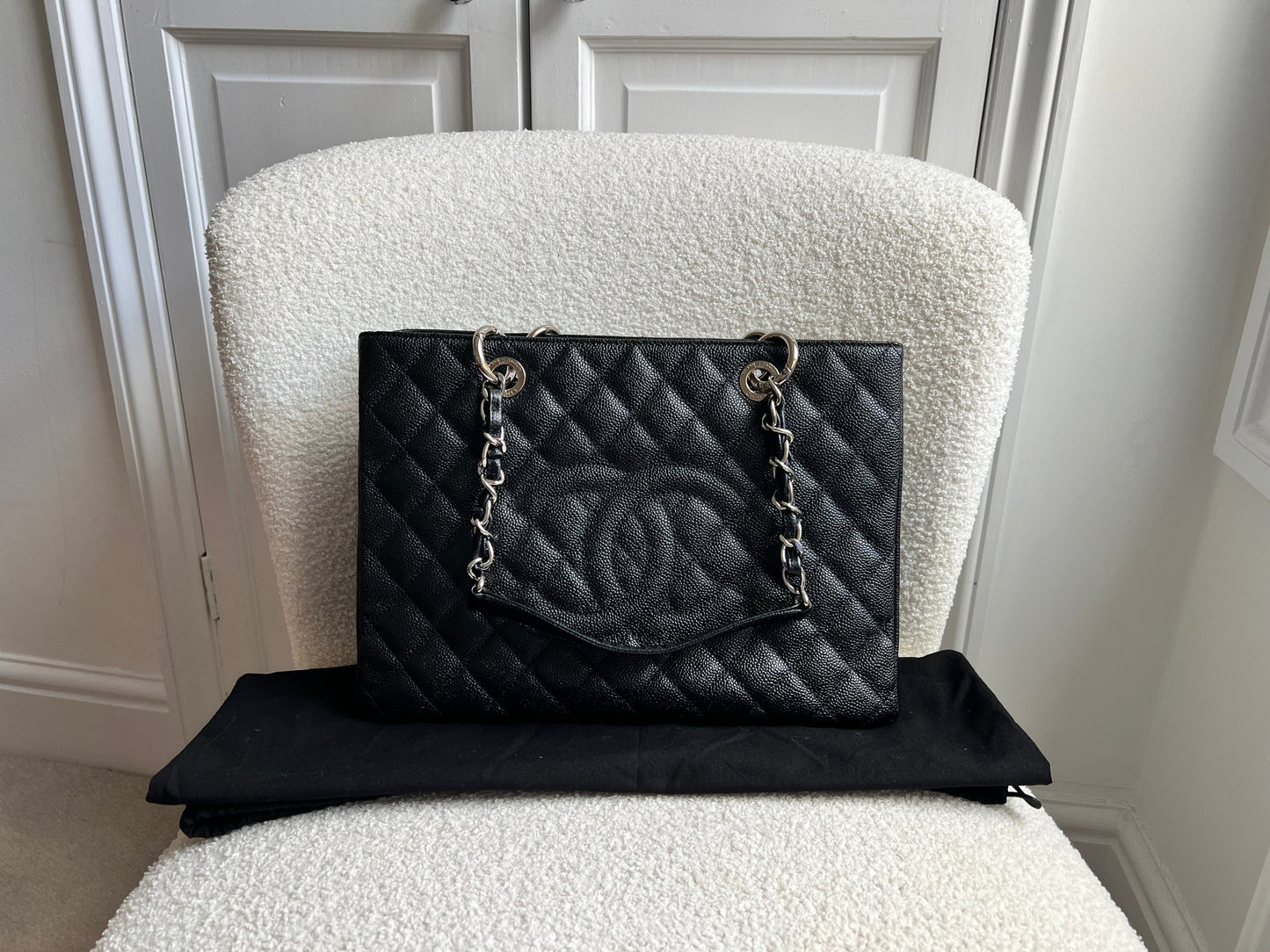 Chanel Black Caviar Grand Shopper Tote (GST) Silver Hardware