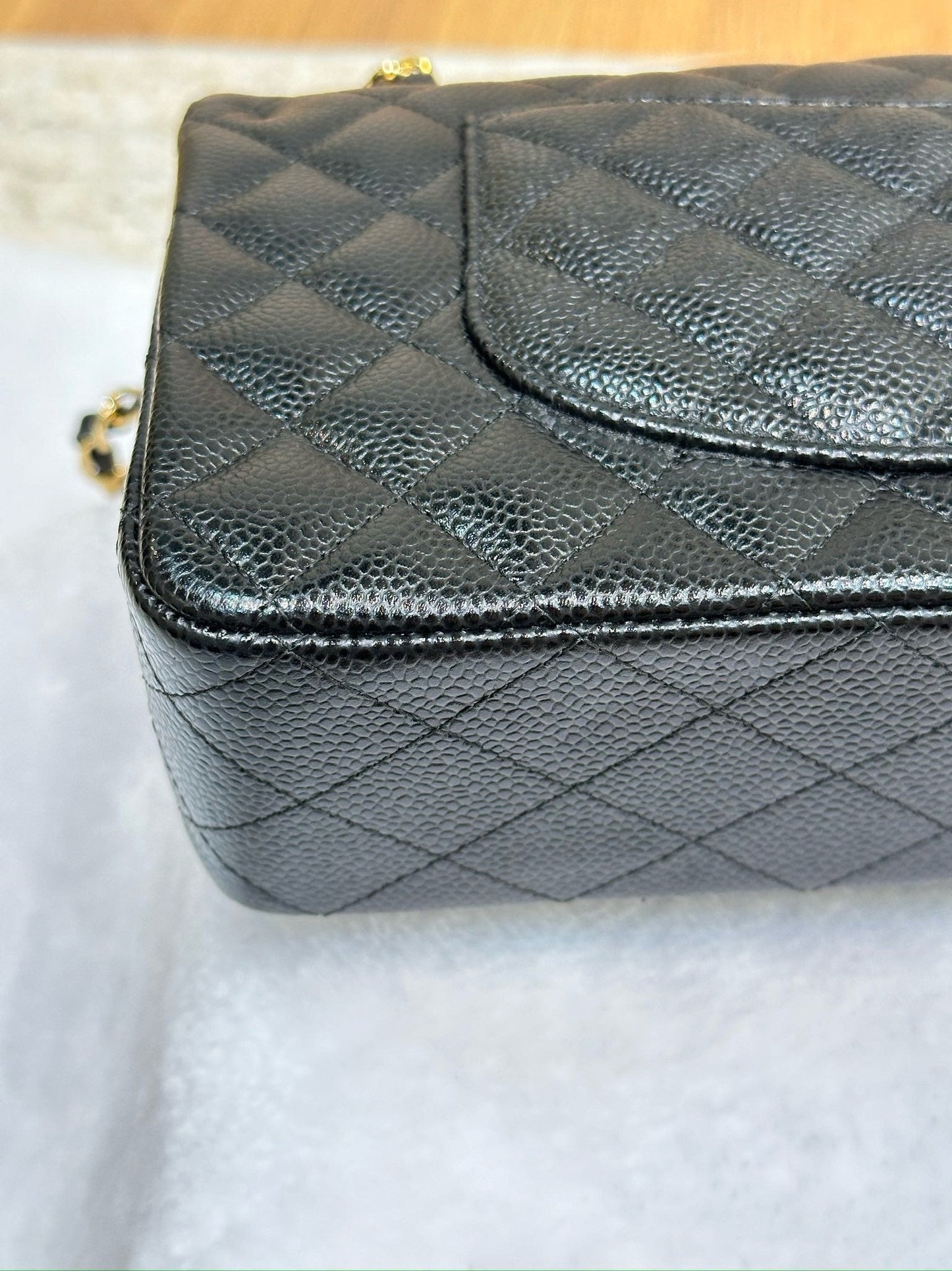 Chanel Medium Classic Quilted Caviar Double Flap Black GHW 2790 holo card