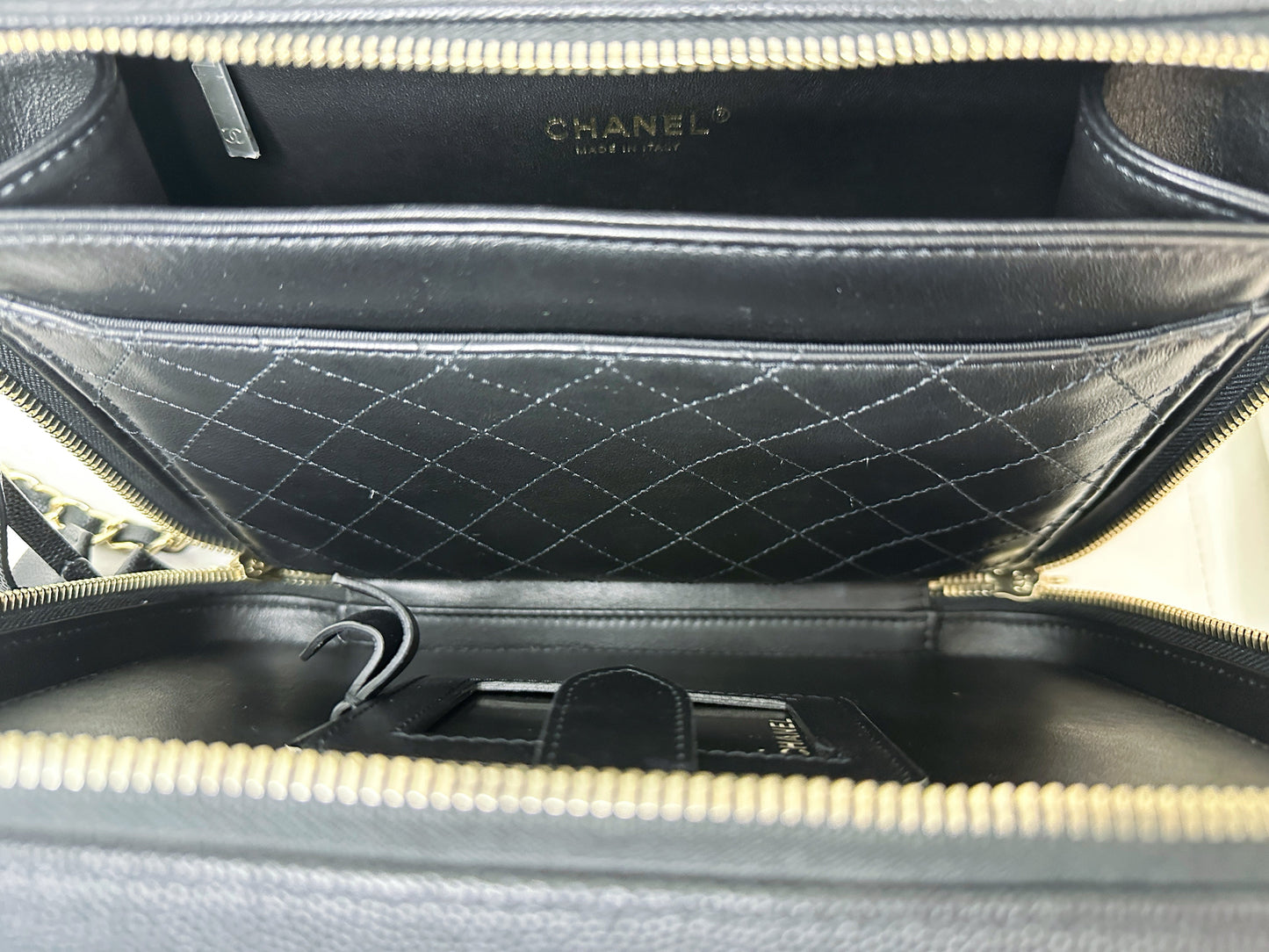 Chanel Filigree Large Black Vanity Case Bag in Caviar Leather GHW