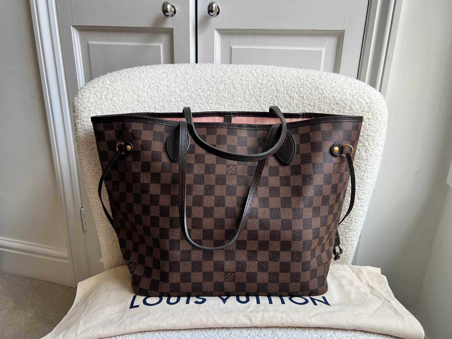 Louis Vuitton Neverfull MM Damier Ebene Rose Ballerine (RRP £1410)