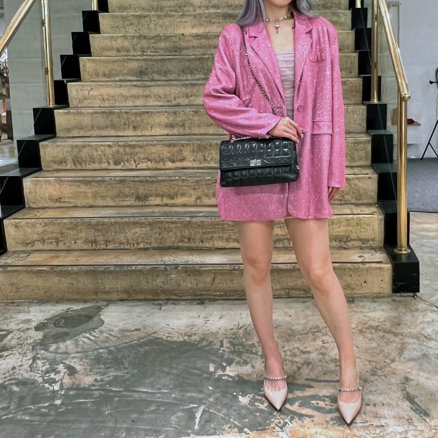 Chanel 2.55 chocolate bar rhinestone shoulder bag TWS