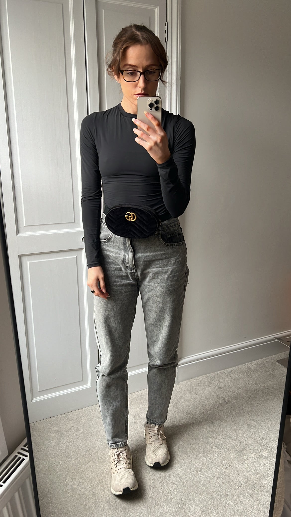 Gucci GG Black Velvet Marmont Belt Bag