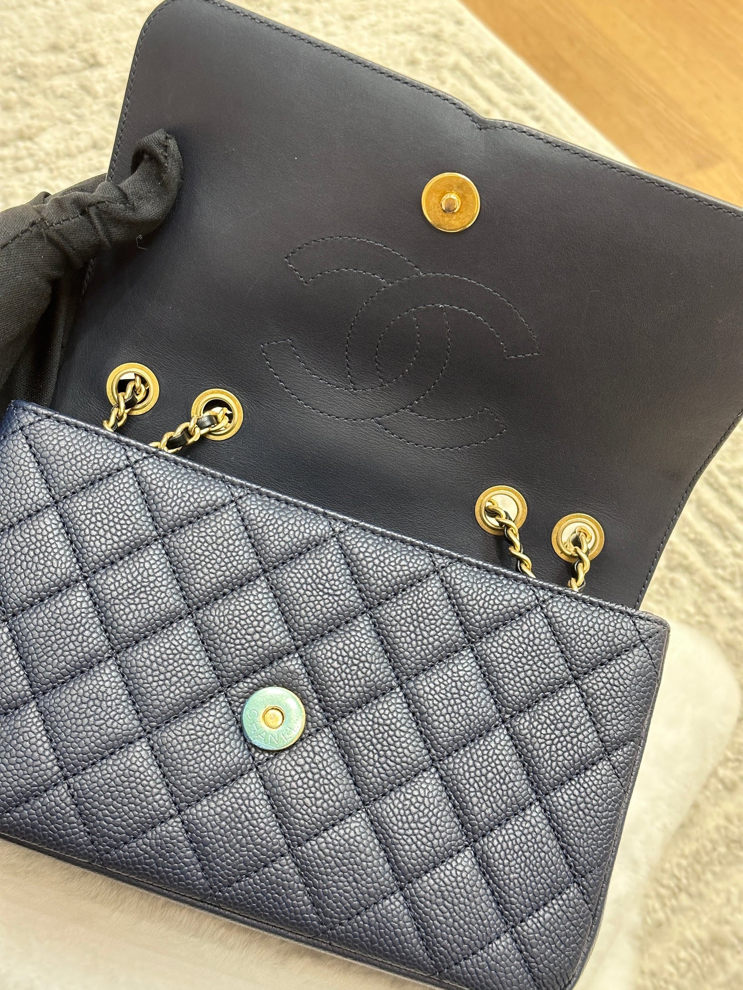 Chanel Caviar Quilted Small CC Filigree Flap Navy Black