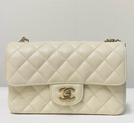 Chanel Mini Rectangle Caviar Ivory 17C GHW
