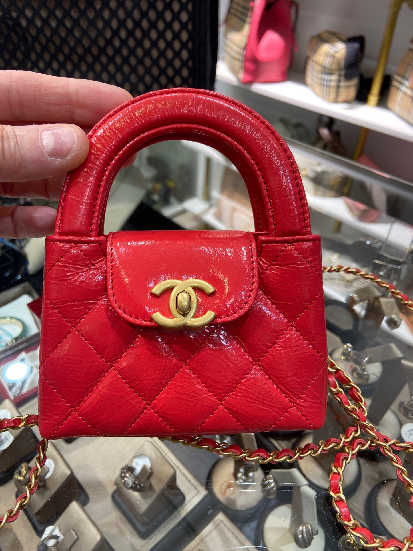 CHANEL SHINY AGED CALFSKIN QUILTED NANO KELLY SHOPPER BAG