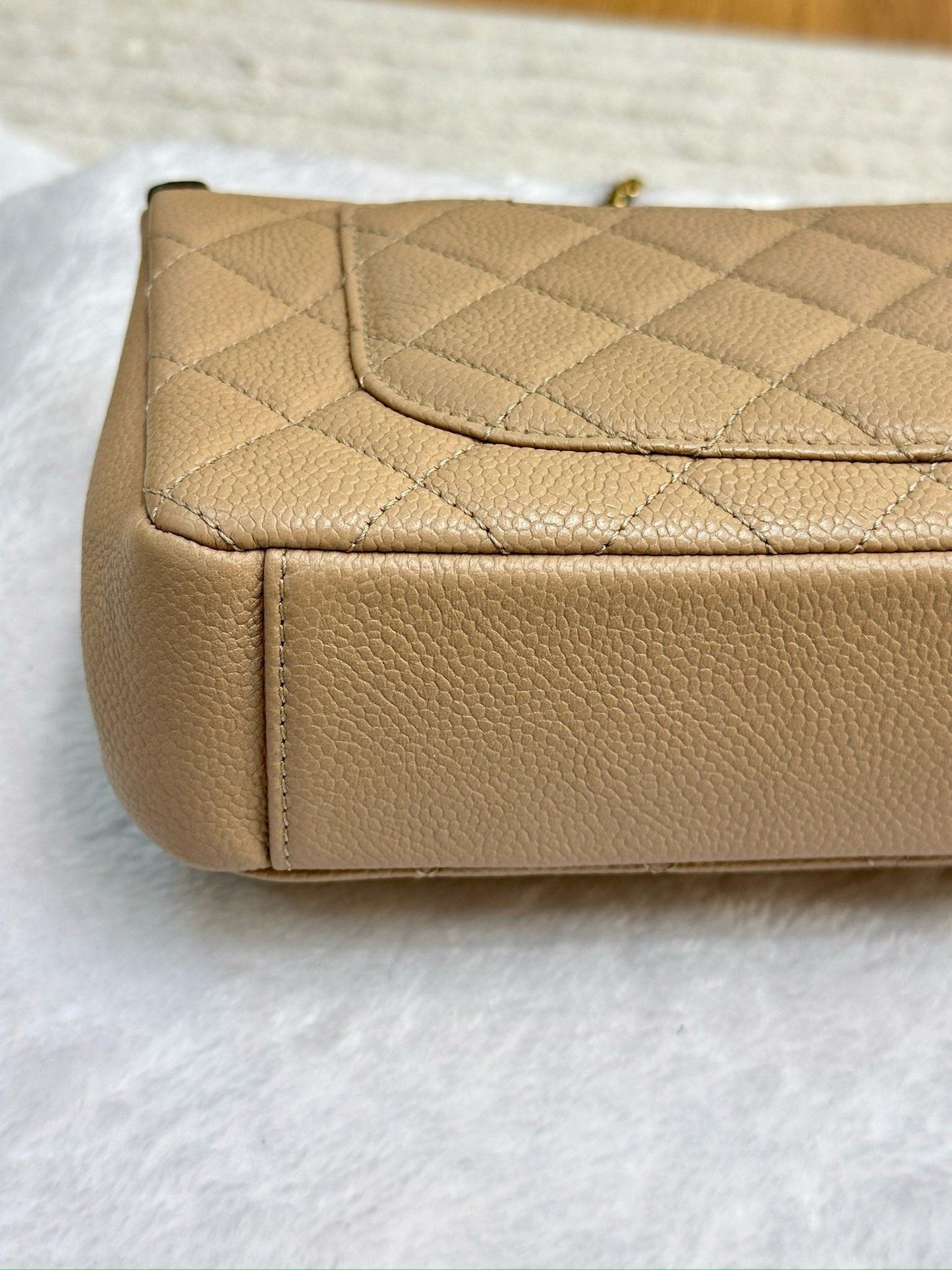 Chanel Small Caviar Quilted CC Filigree Flap Beige Black GHW