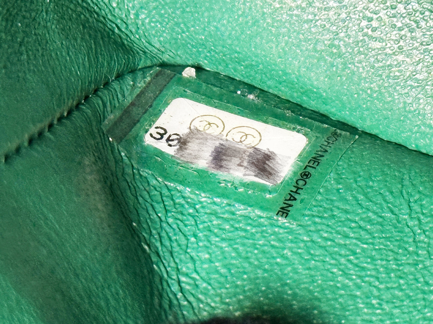 CHANEL 20B Green Classic Small Double Flap Bag SHW 3050 holo card