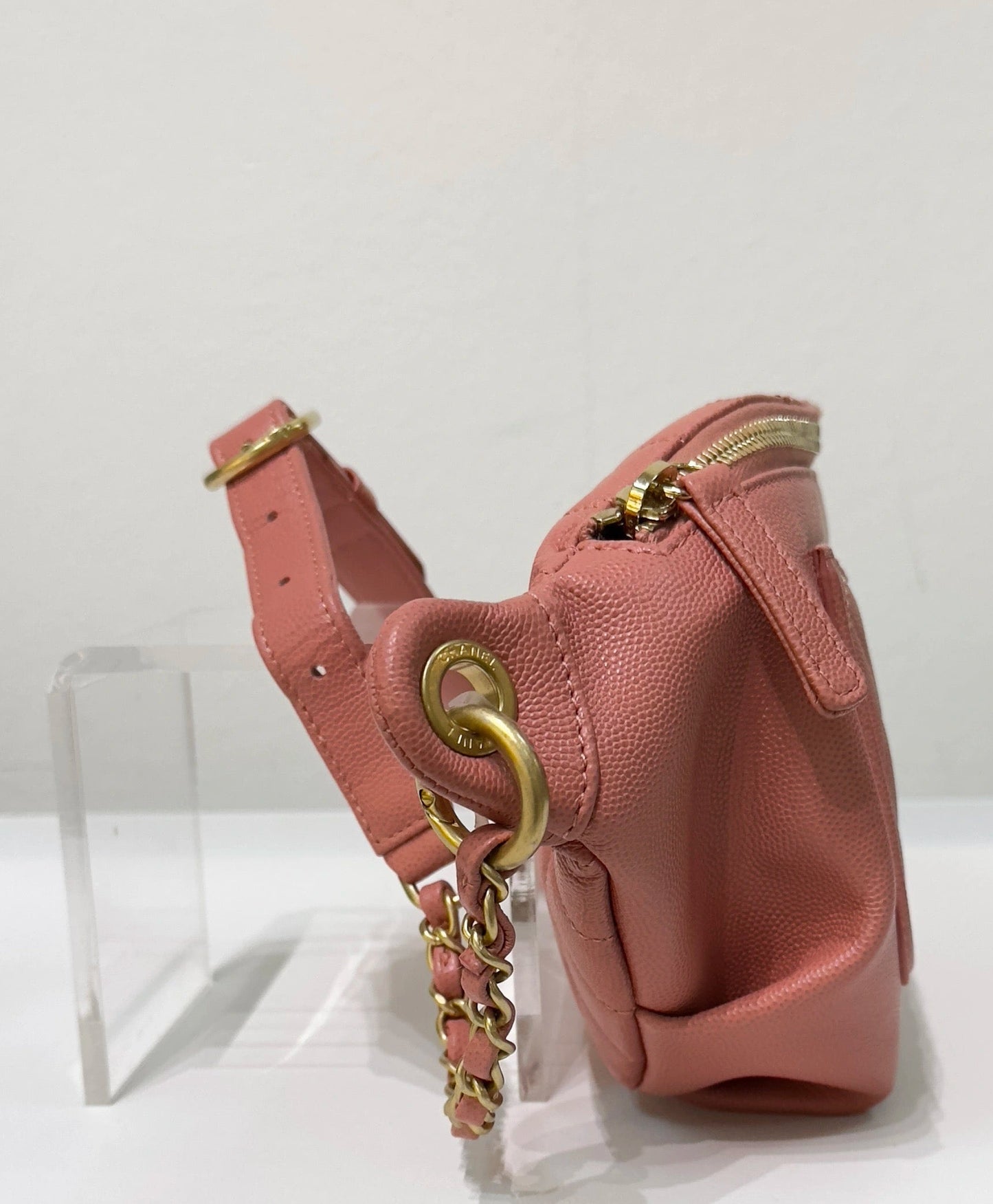 Chanel Caviar Quilted Filigree Waist Bag Pink GHW