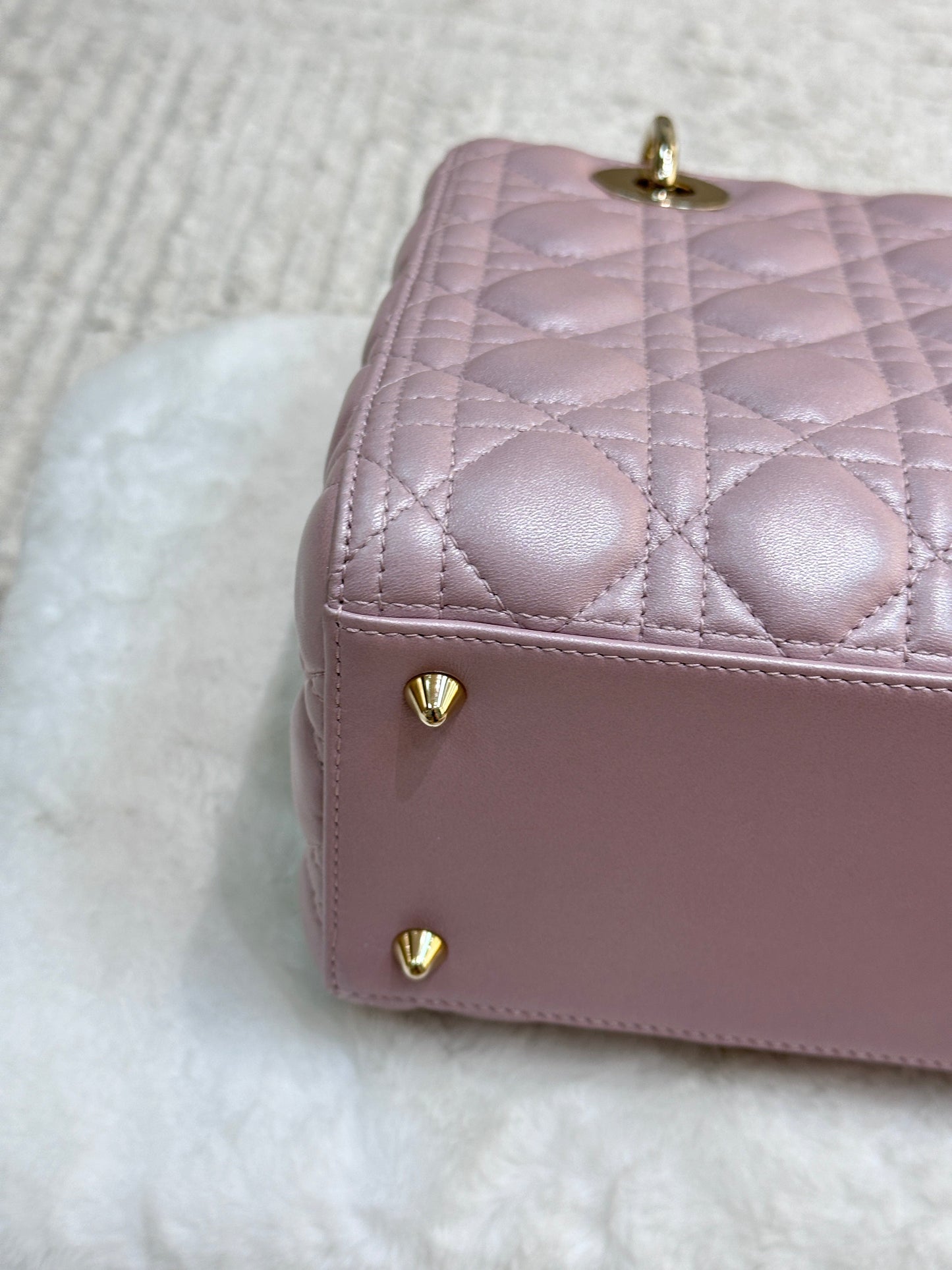 Dior Medium Lady Dior in Pearly Lotus Pink Lambskin GHW