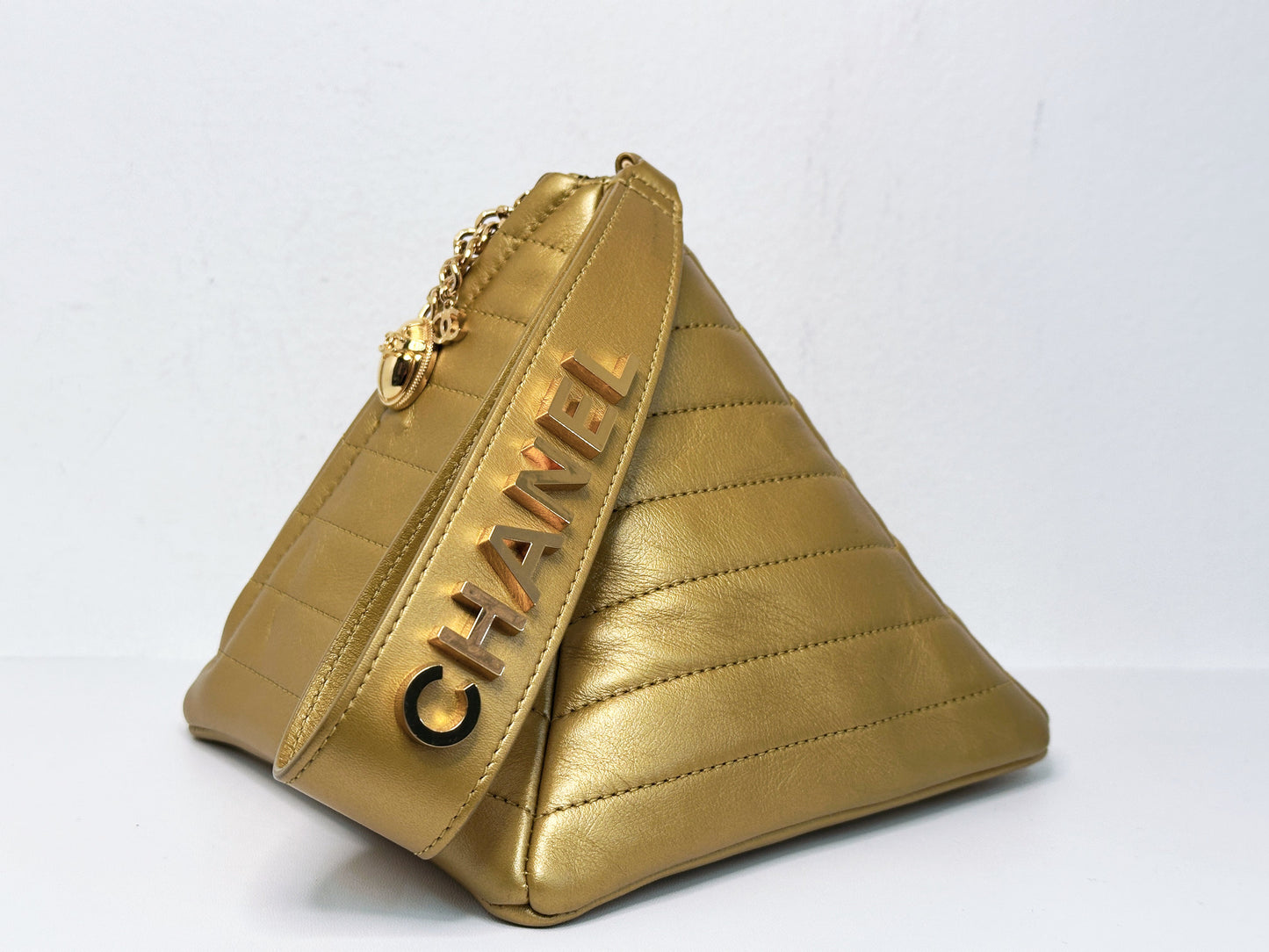 Chanel Gold Pyramid Leather Clutch Golden 2831 holo