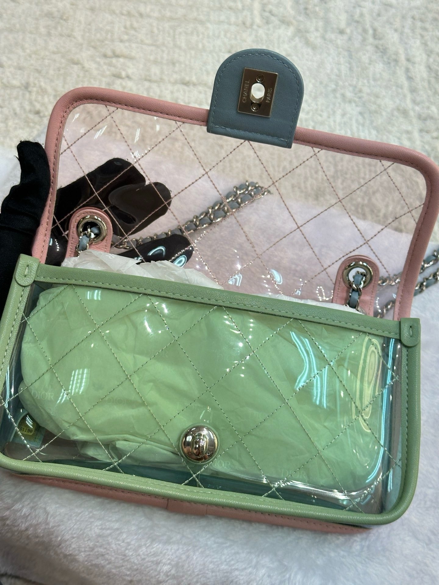 Chanel Mini Coco Splash PVC Flap Bag Pink/Green/Blue Silver Hardware