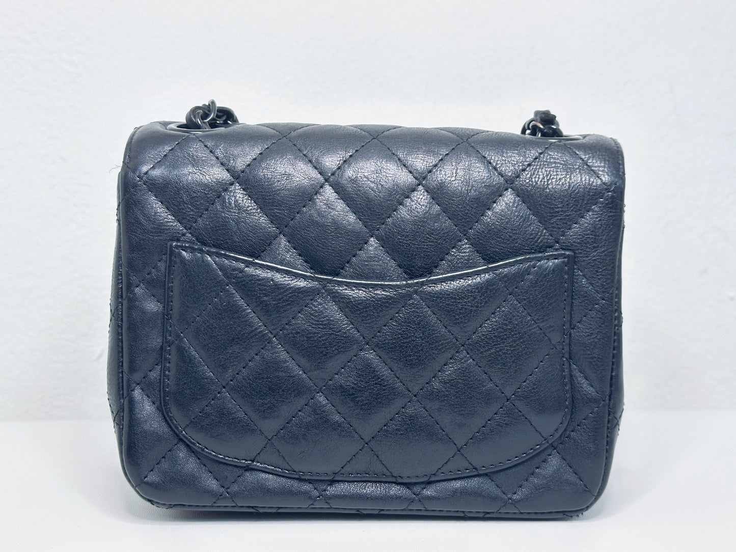 Chanel Quilted Mini Square Flap So Black Crumpled Calfskin 2417 holo card