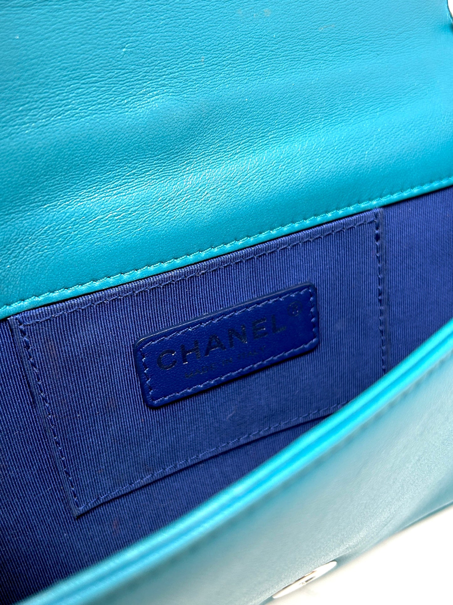 Pre-loved Chanel Lego Boy Brick Turquoise Crossbody Flap Bag