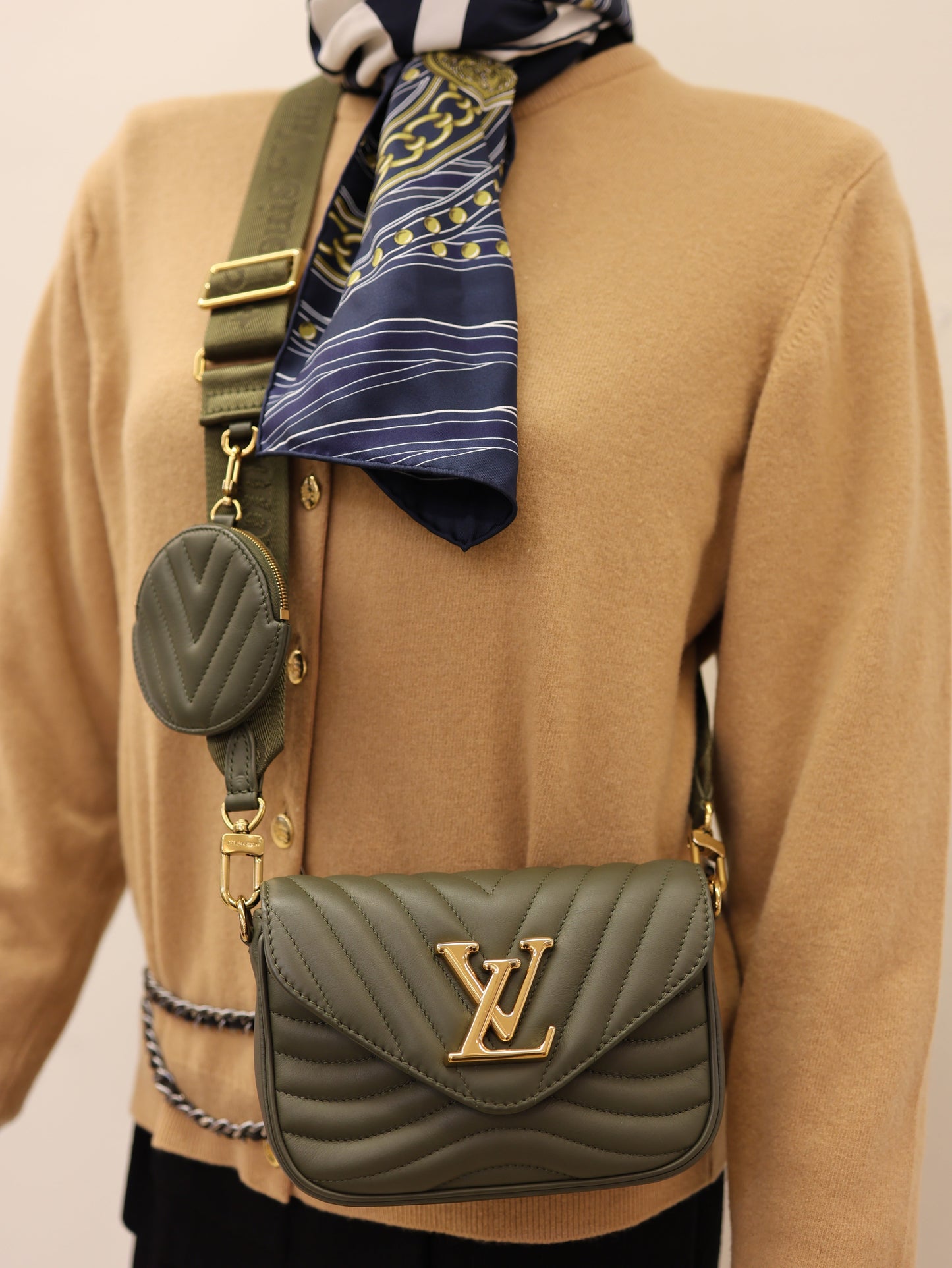 Louis Vuitton Green Khaki Leather Multi Pochette New Wave Bag