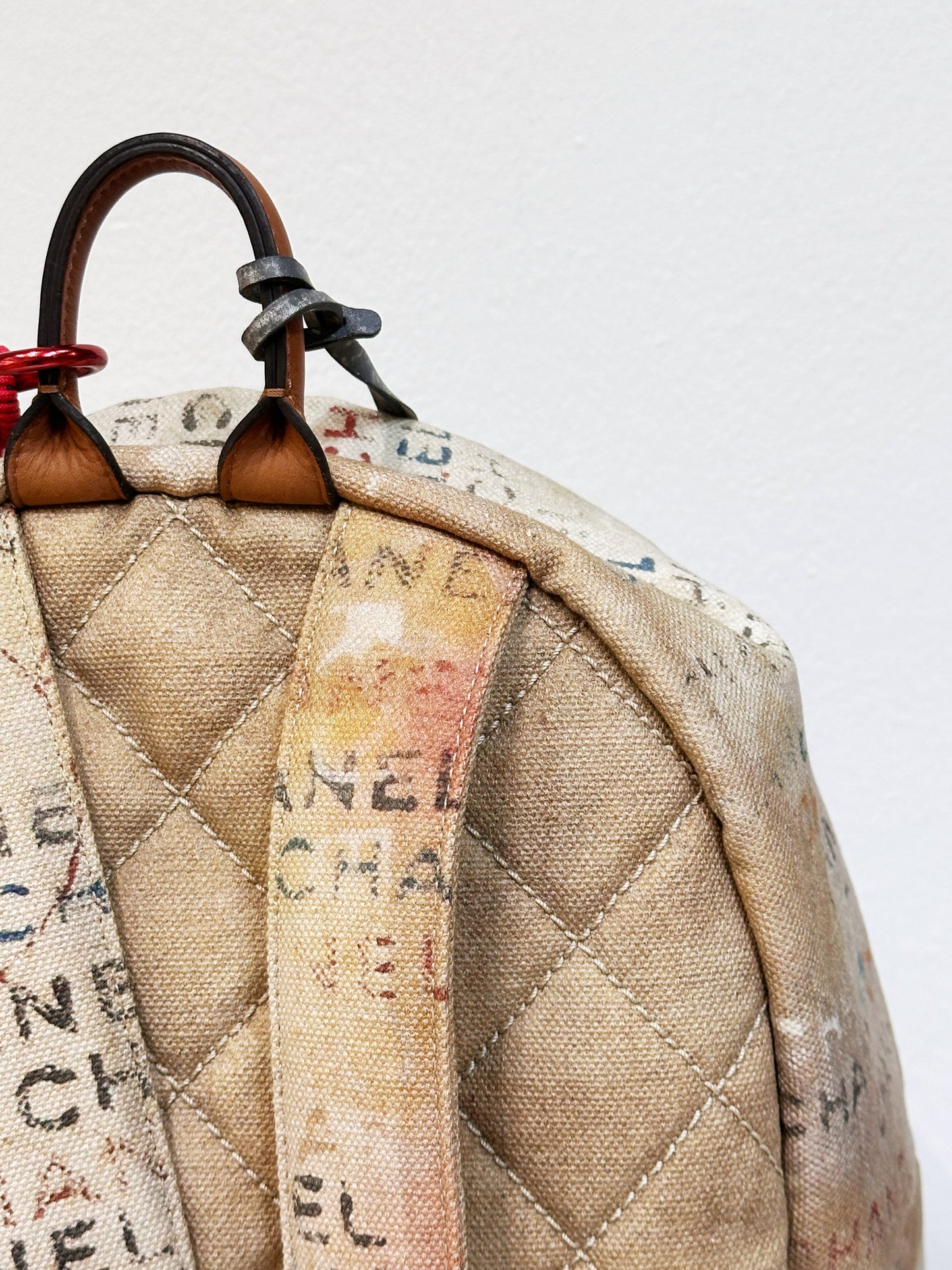 Chanel Graffiti Printed Canvas Medium Backpack Beige 1958 holo card