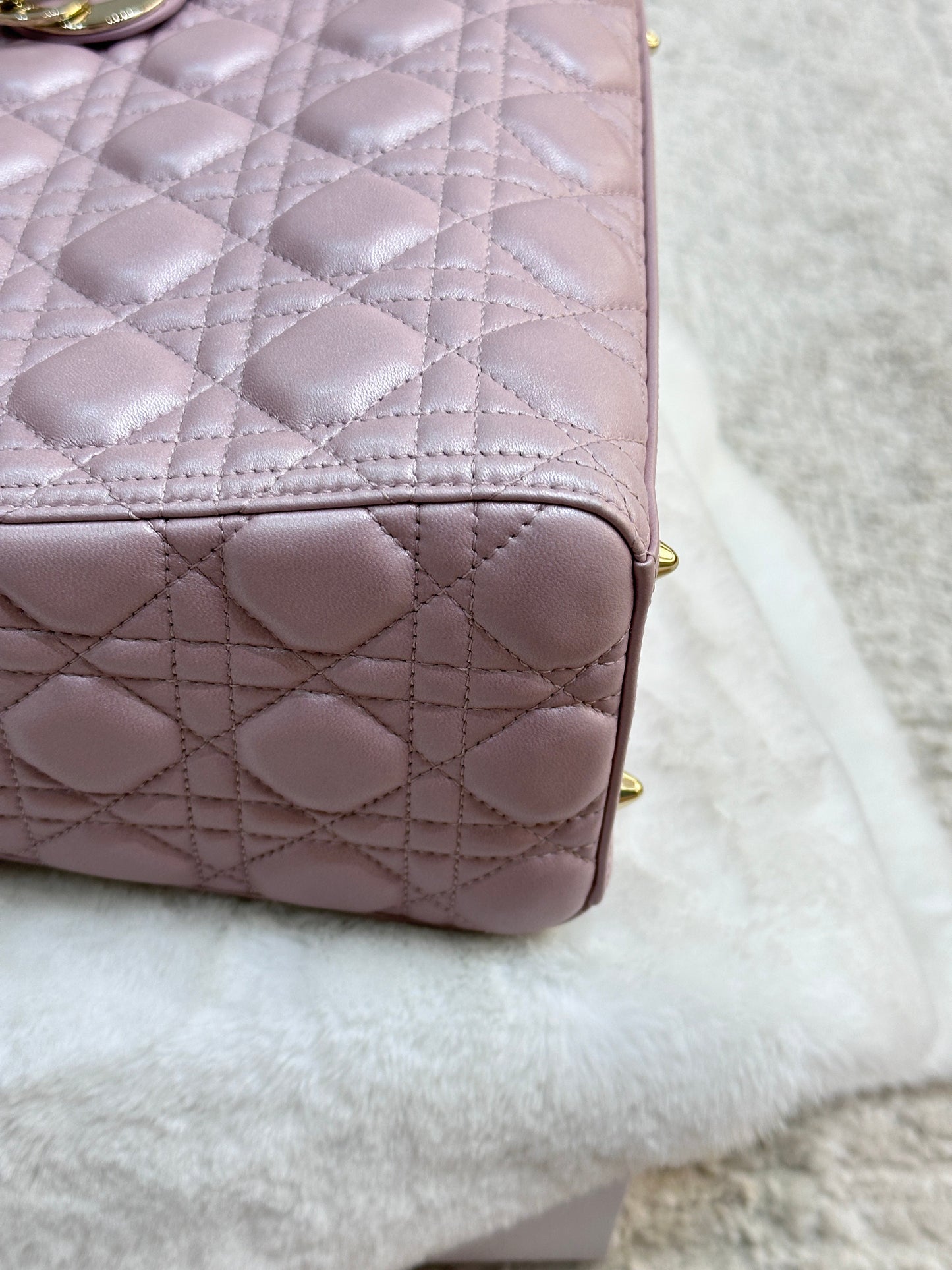 Dior Medium Lady Dior in Pearly Lotus Pink Lambskin GHW