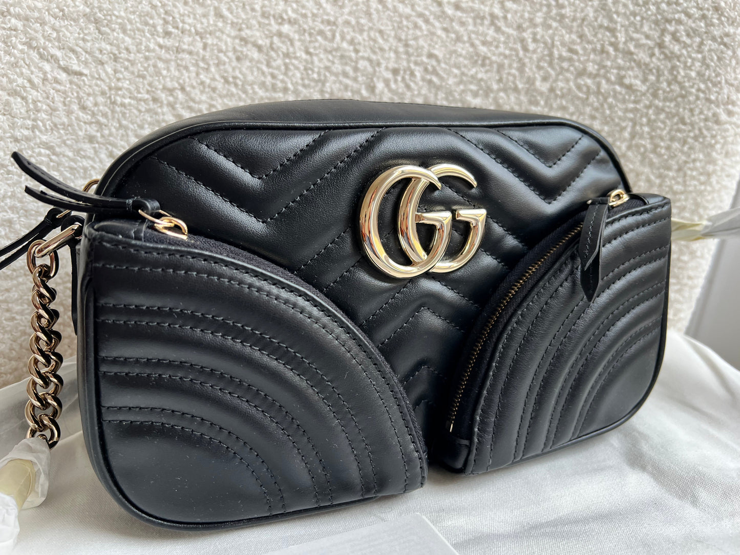 Gucci GG Black Multi Pocket Marmont Shoulder Bag
