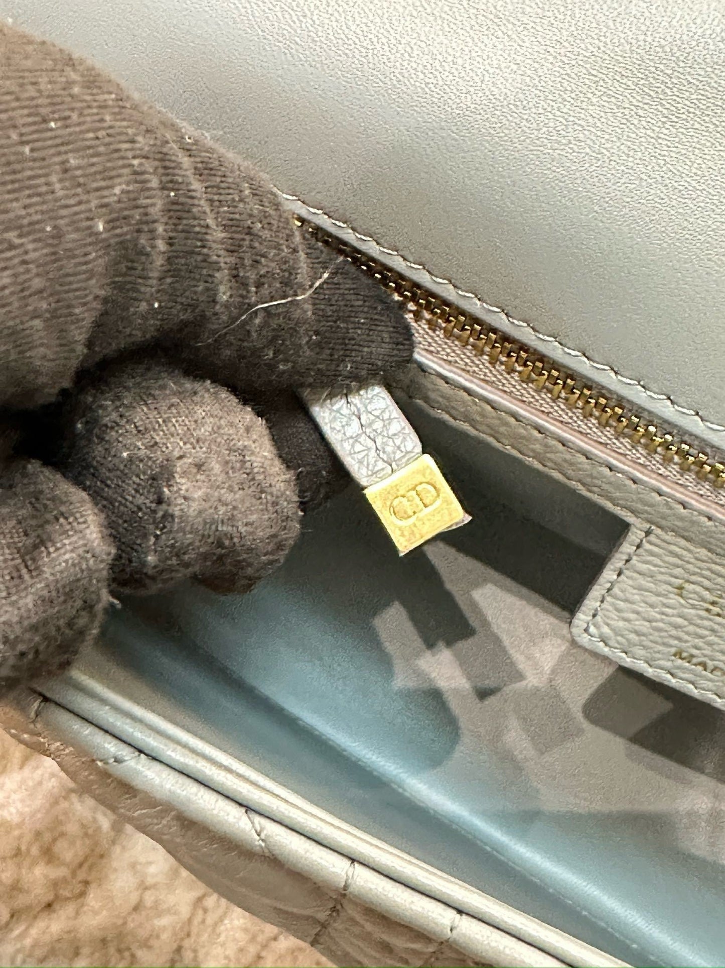 Medium Dior Calfskin Caro Bag Stone Gray Supple Cannage