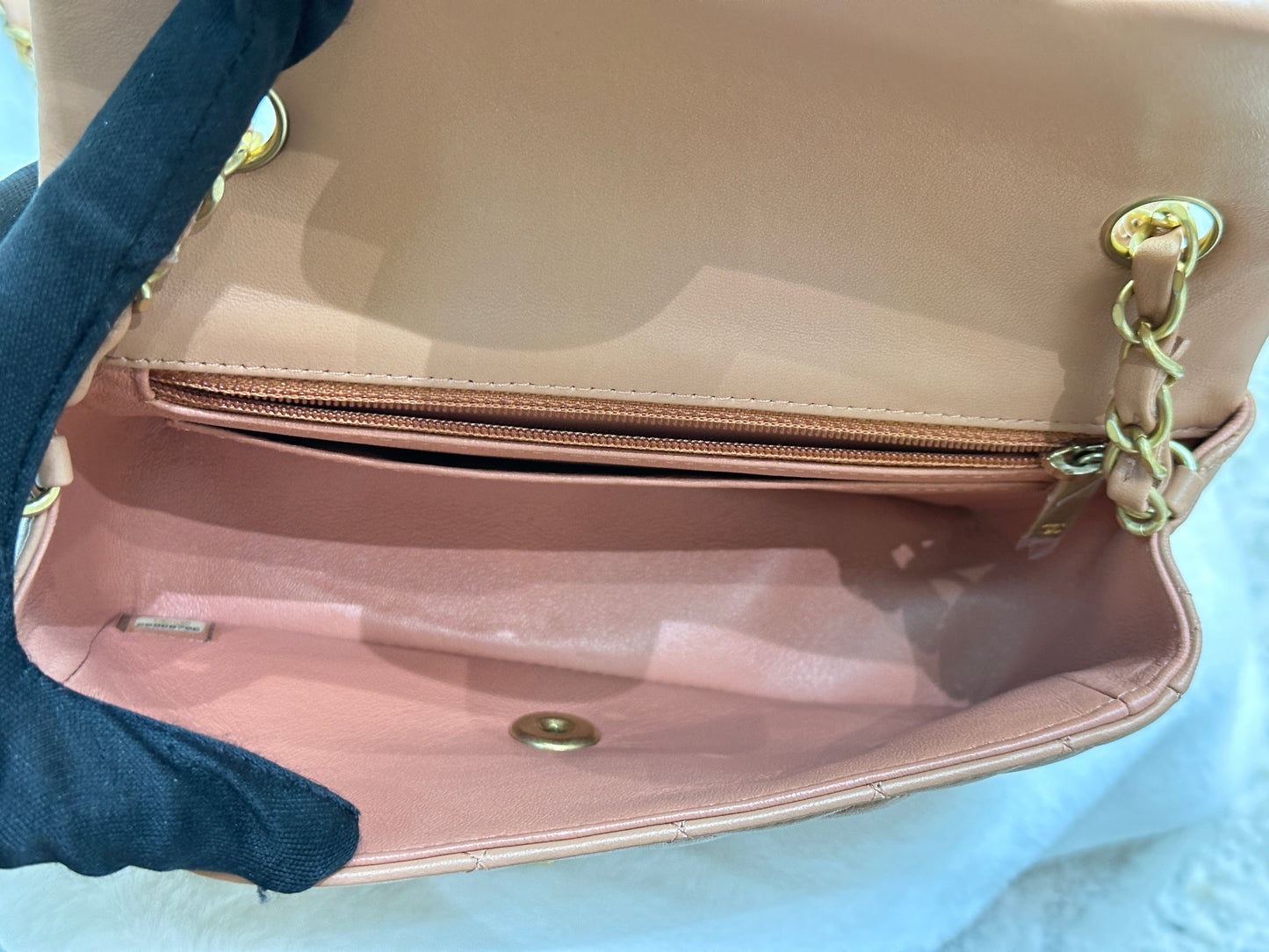 Chanel 2018 Blush Beige Mini Flap Bag with Lucky Charms Stud Embellishment