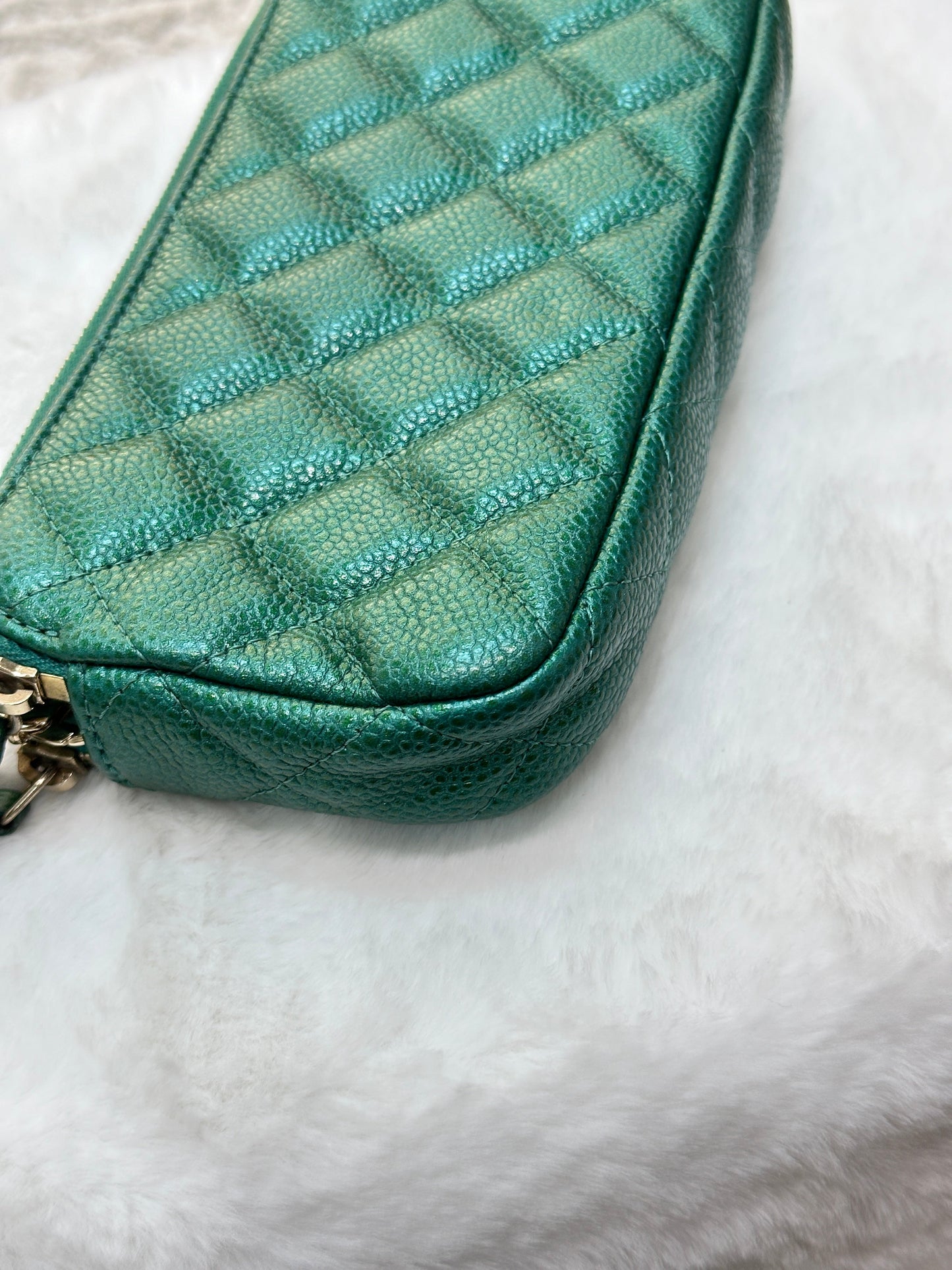 Chanel Emerald Green Double Zip Chain