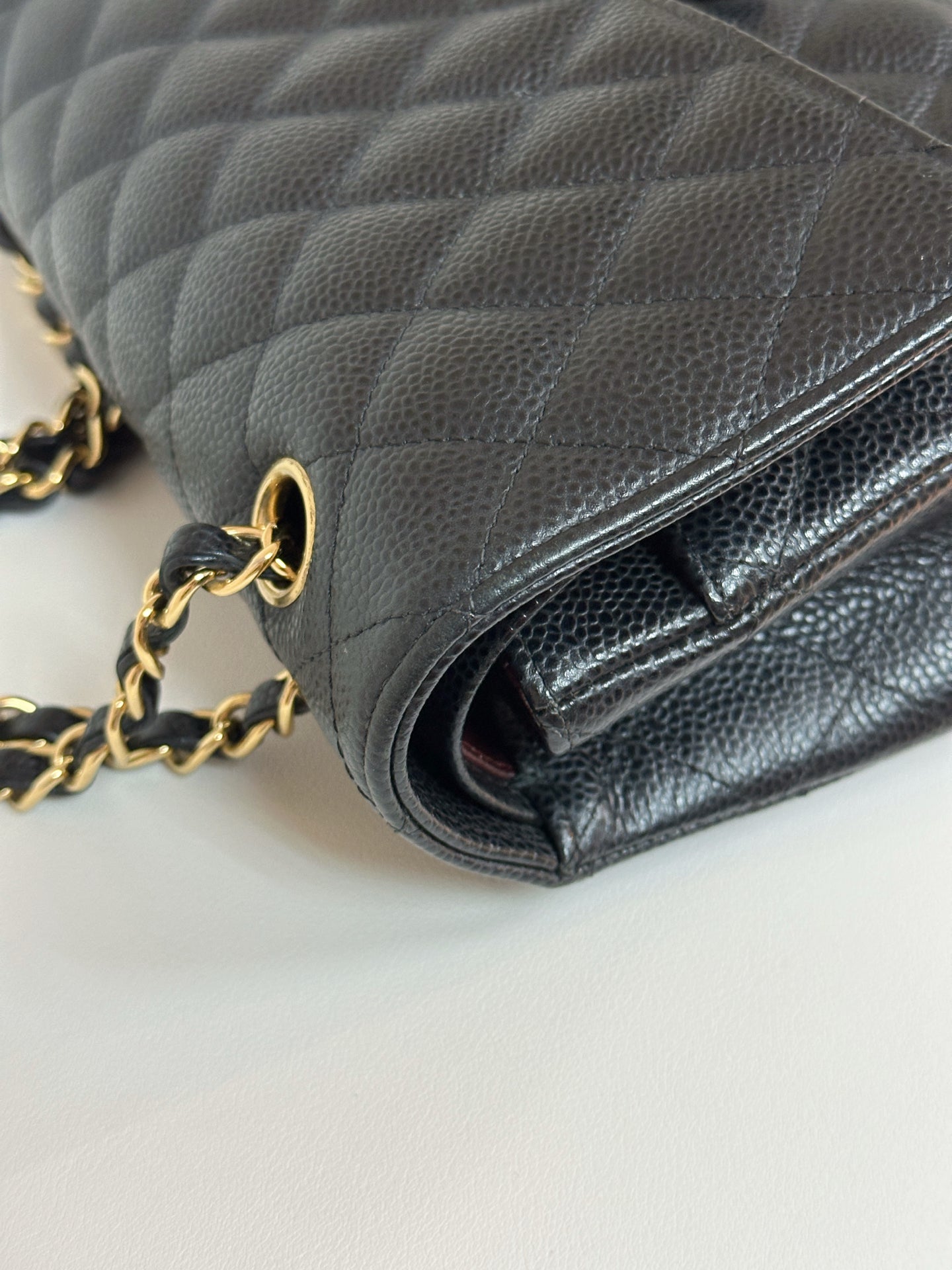 Chanel Medium Size Classic Quilted Caviar Double Flap Bag Black 3022 holo card