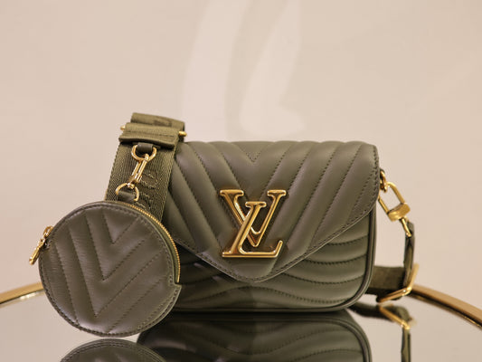 Louis Vuitton Green Khaki Leather Multi Pochette New Wave Bag