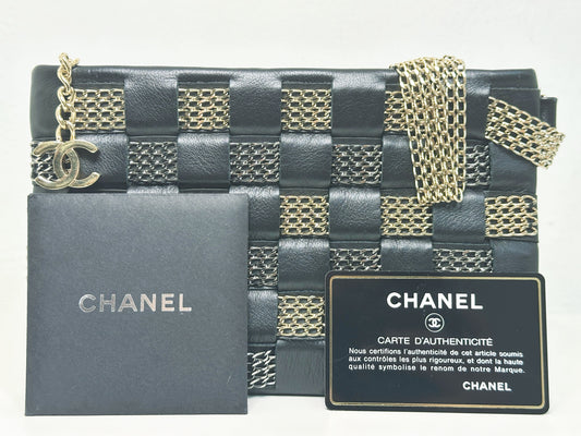 CHANEL VINTAGE WOVEN CLUTCH BAG EVENING 24K GHW 2006 24K GHW 1005 holo card