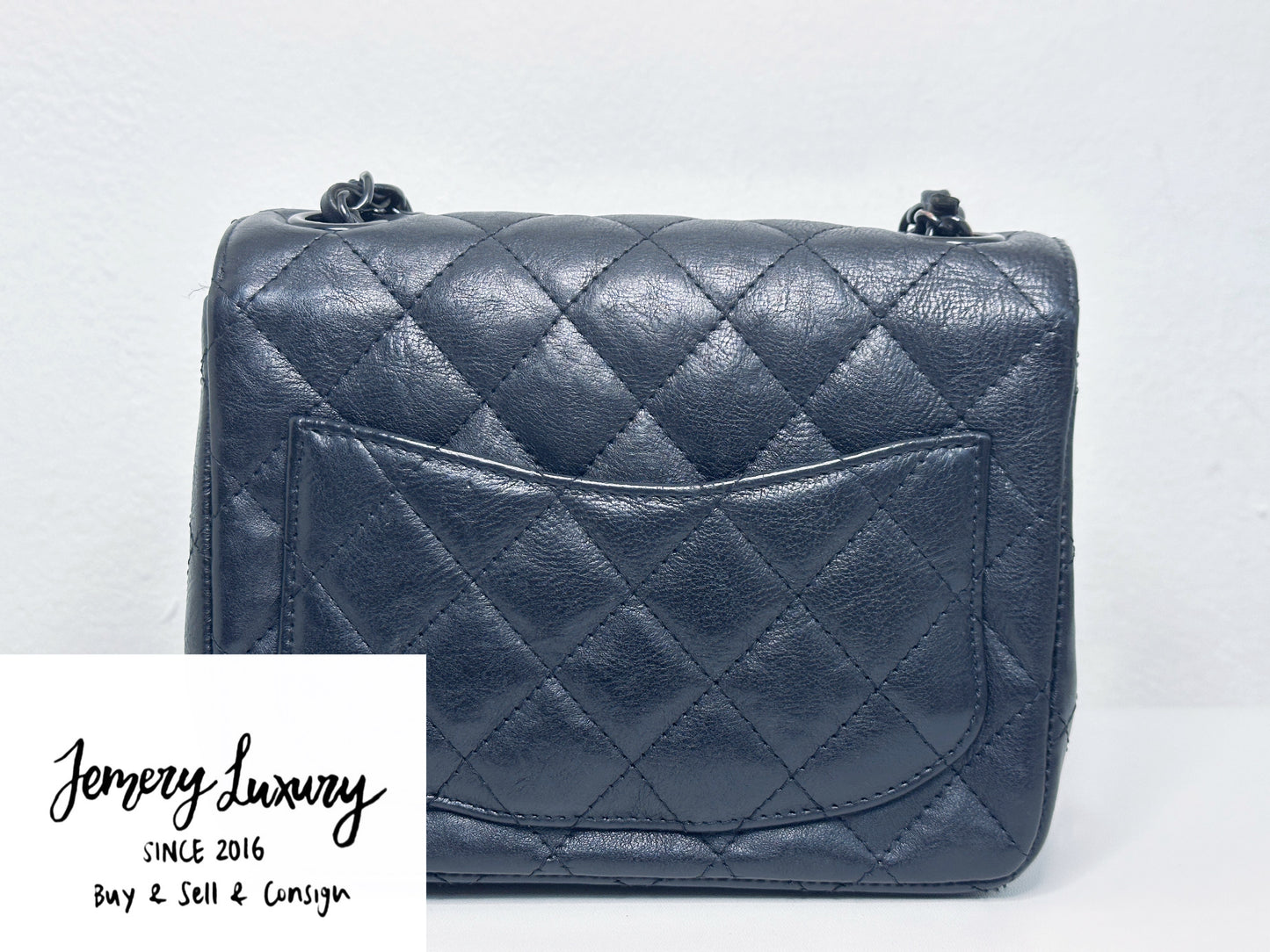 Chanel Quilted Mini Square Flap So Black Crumpled Calfskin 2417 holo card