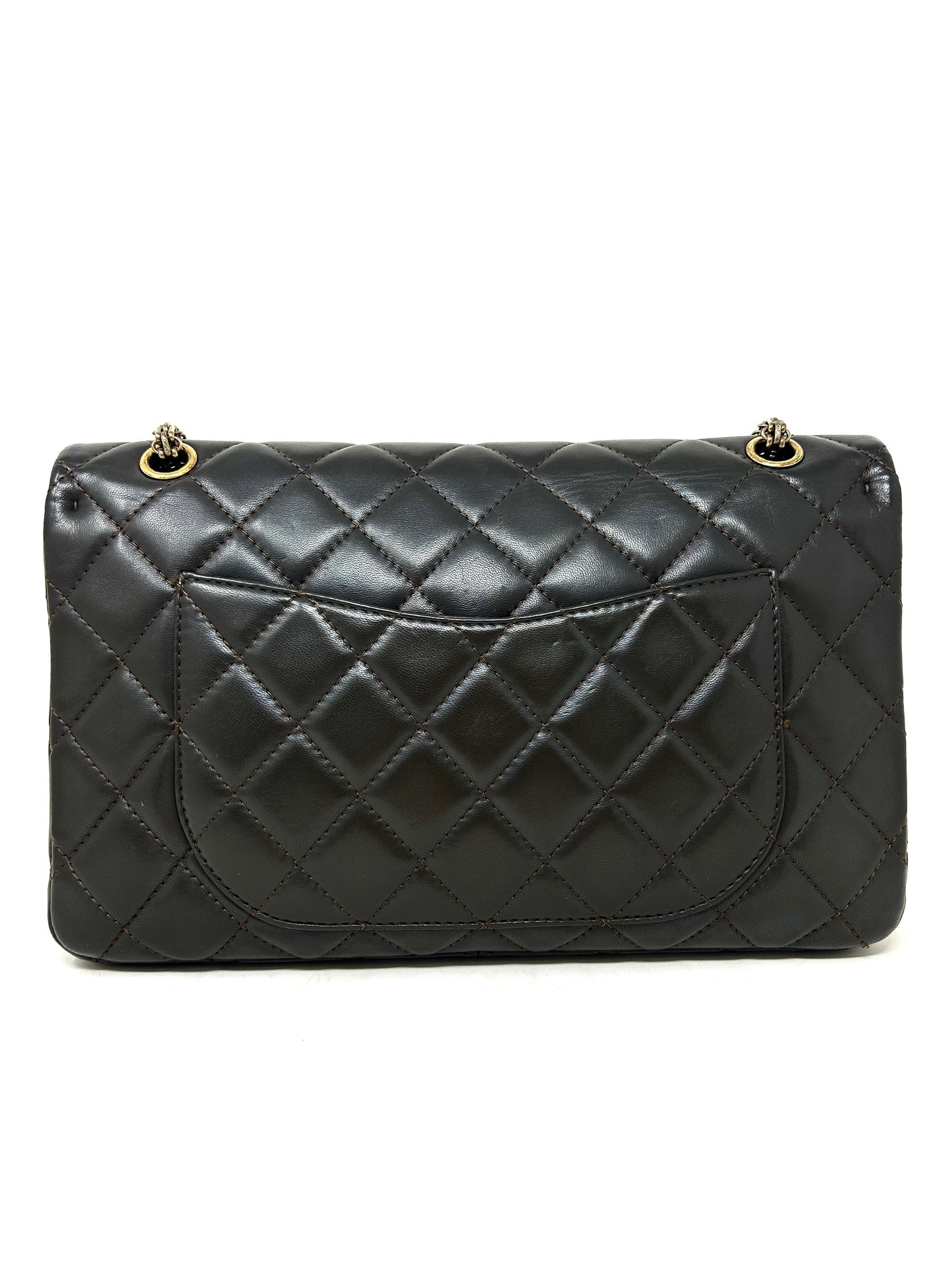 Chanel Reissue 2.55 Maxi Dark Khaki Quilted Leather Antique Gold Flap Shoulder Bag