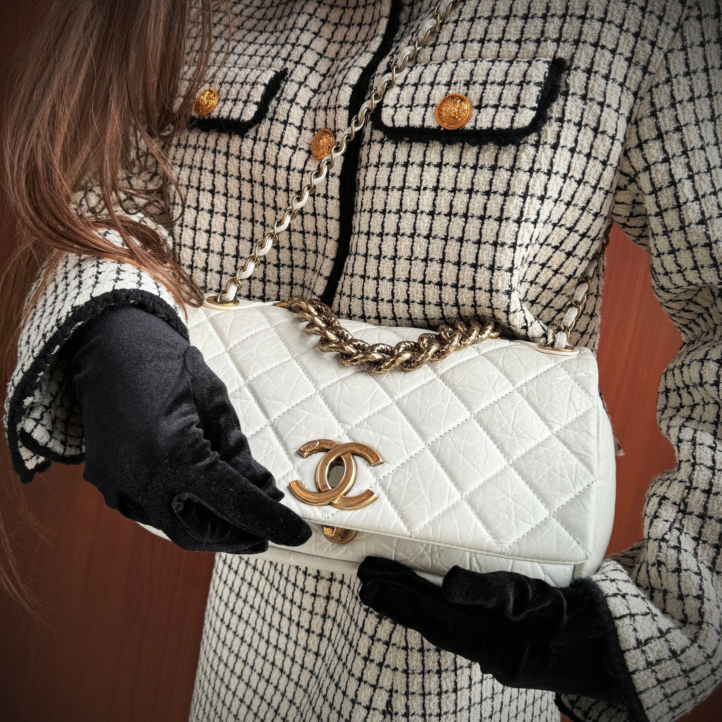 Chanel white quilted leather pondicherry flap bag TWS